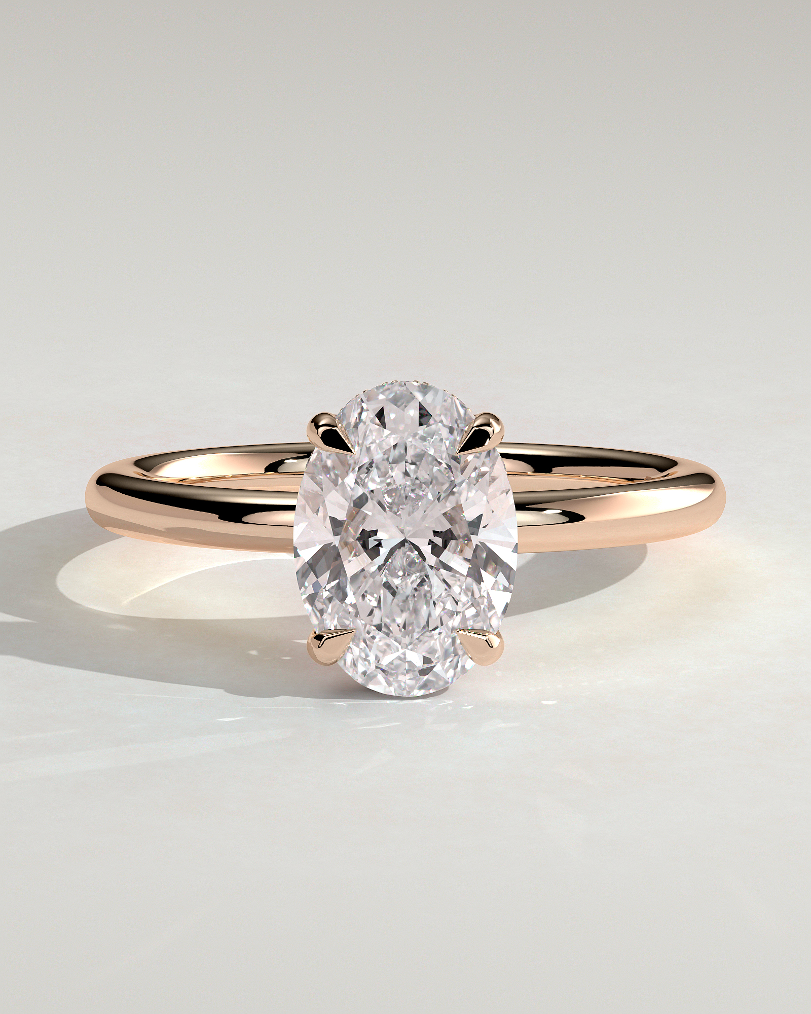 Emma  Oval Solitaire with Hidden Halo - 18k Rose Gold High Setting