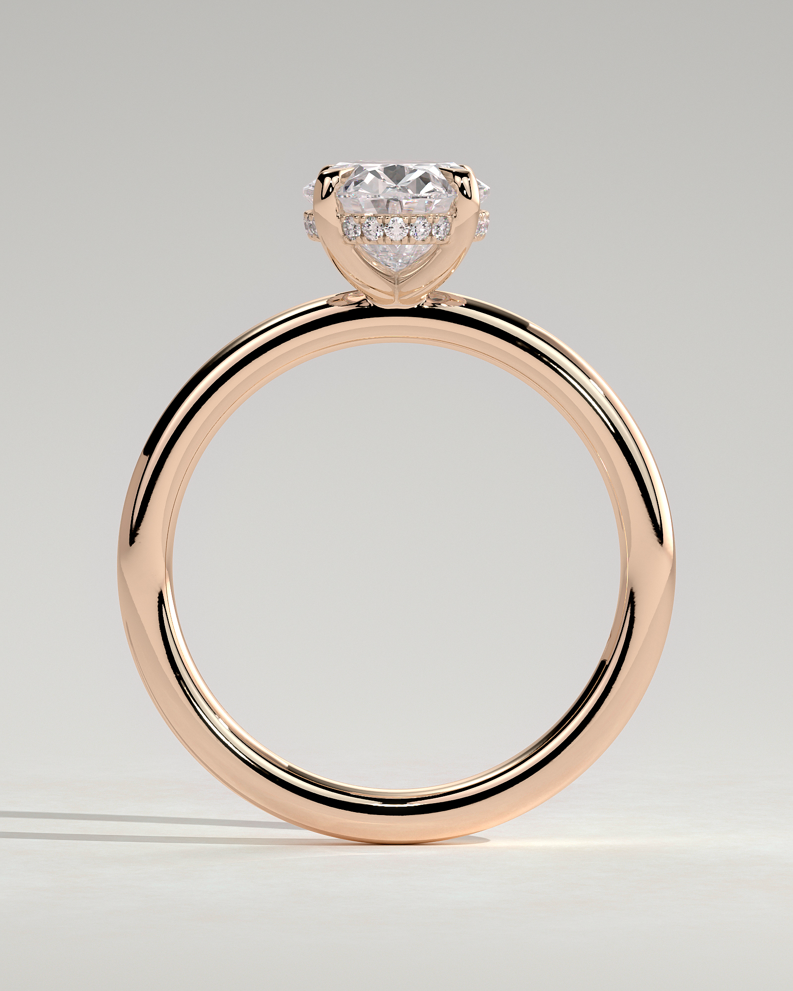 Emma  Oval Solitaire with Hidden Halo - 18k Rose Gold High Setting