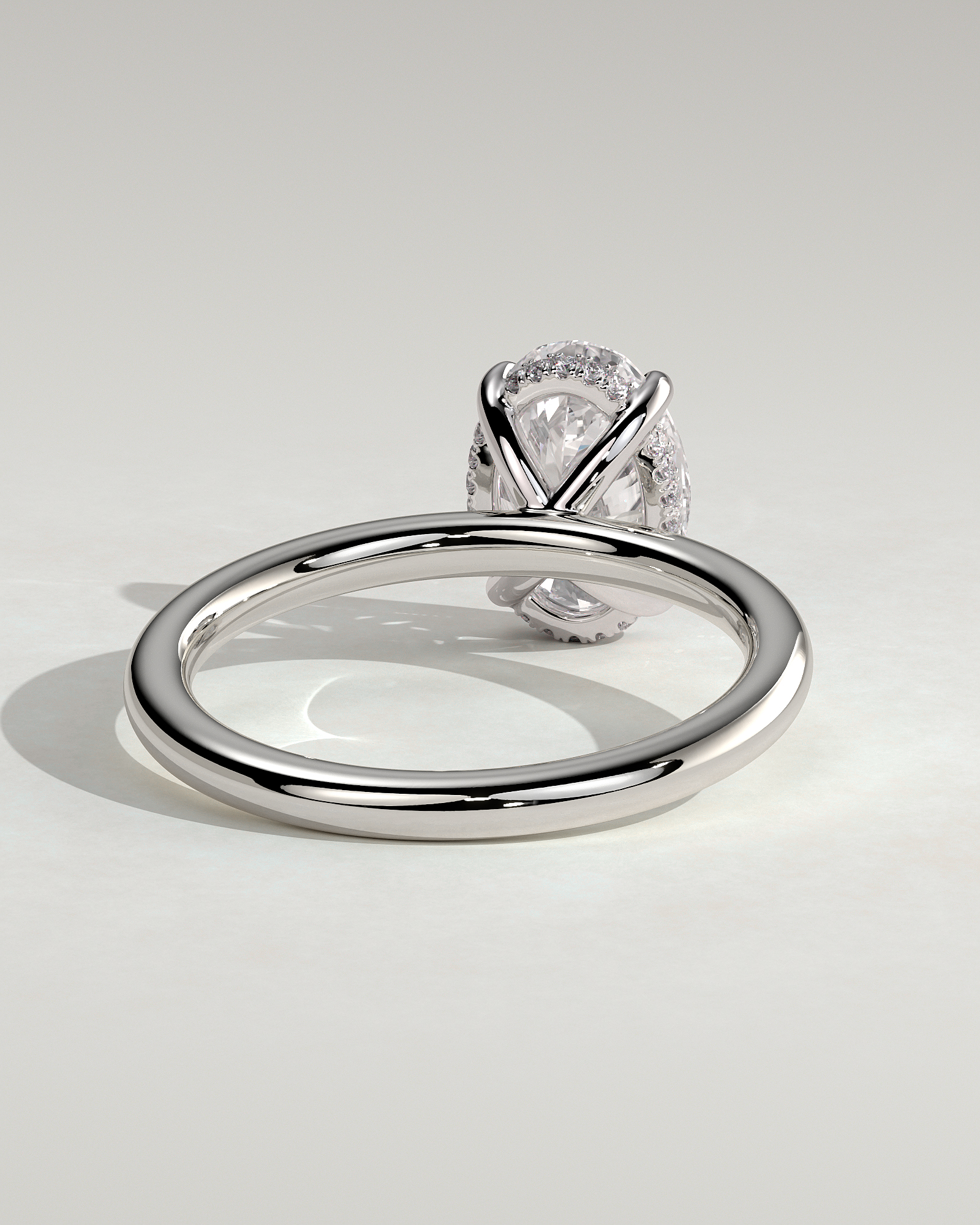 Emma  Oval Solitaire with Hidden Halo - 18k White Gold High Setting