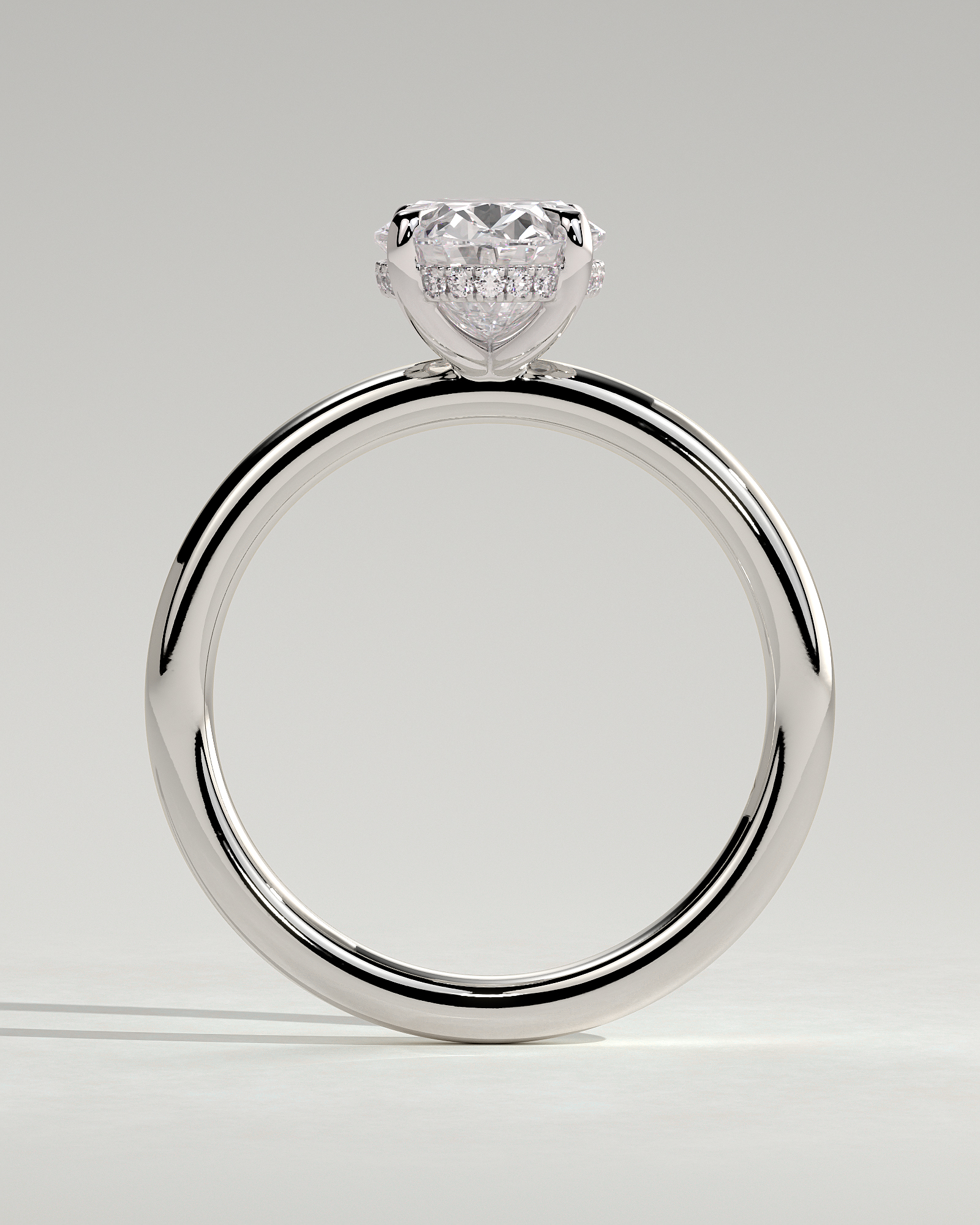 Emma - Classic Oval 4 Claw Solitaire with Hidden Halo Engagement Ring - 18k White Gold High Setting
