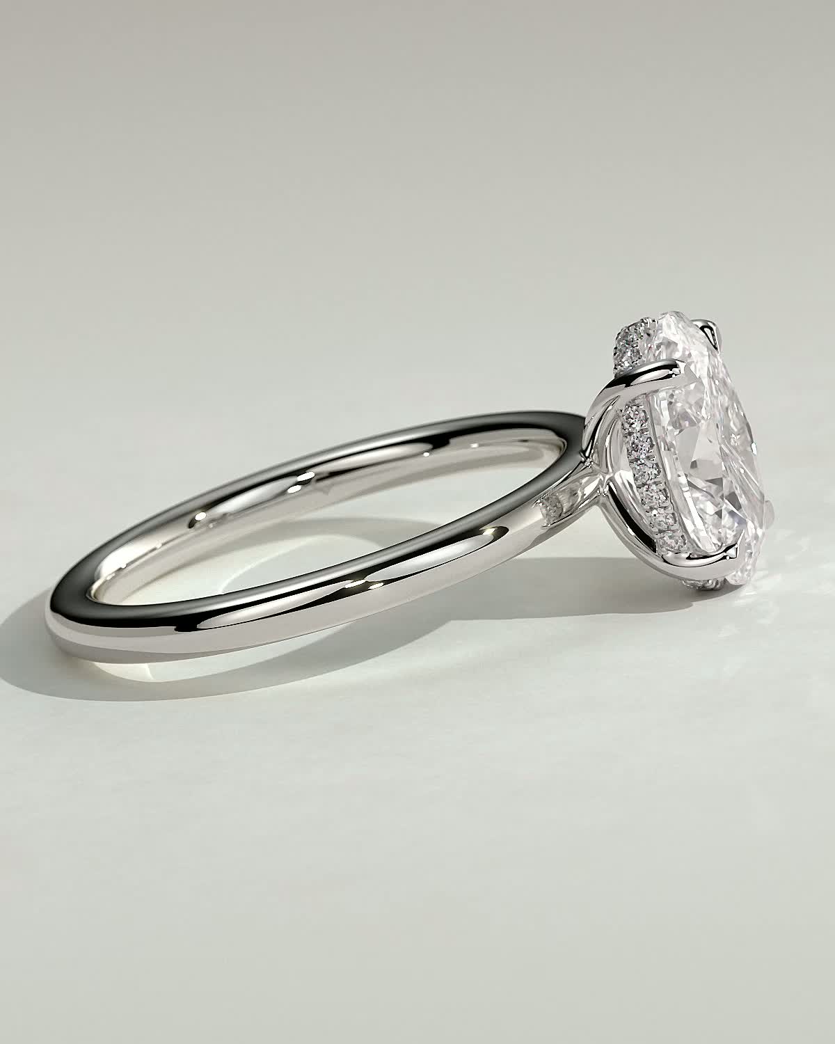 Emma  Oval Solitaire with Hidden Halo - 18k White Gold High Setting