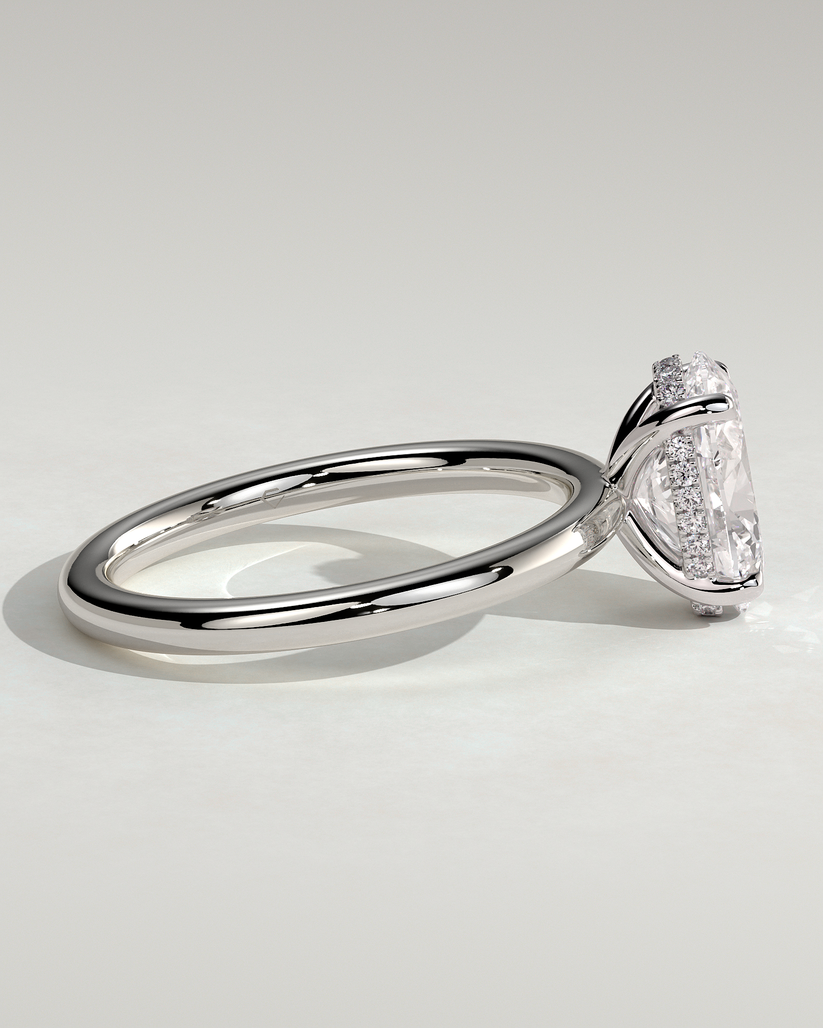 Emma  Oval Solitaire with Hidden Halo - 18k White Gold High Setting