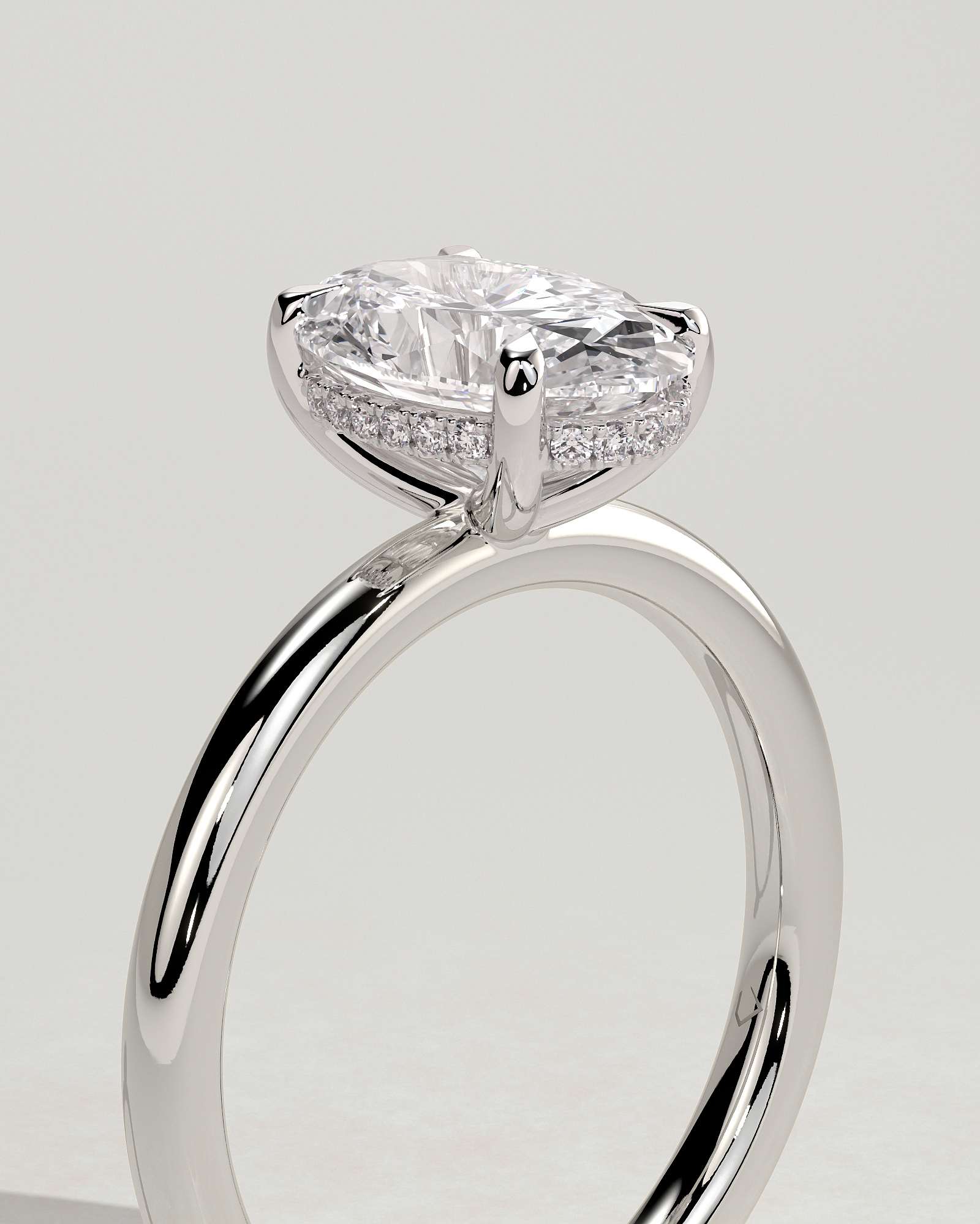 Emma  Oval Solitaire with Hidden Halo - 18k White Gold High Setting