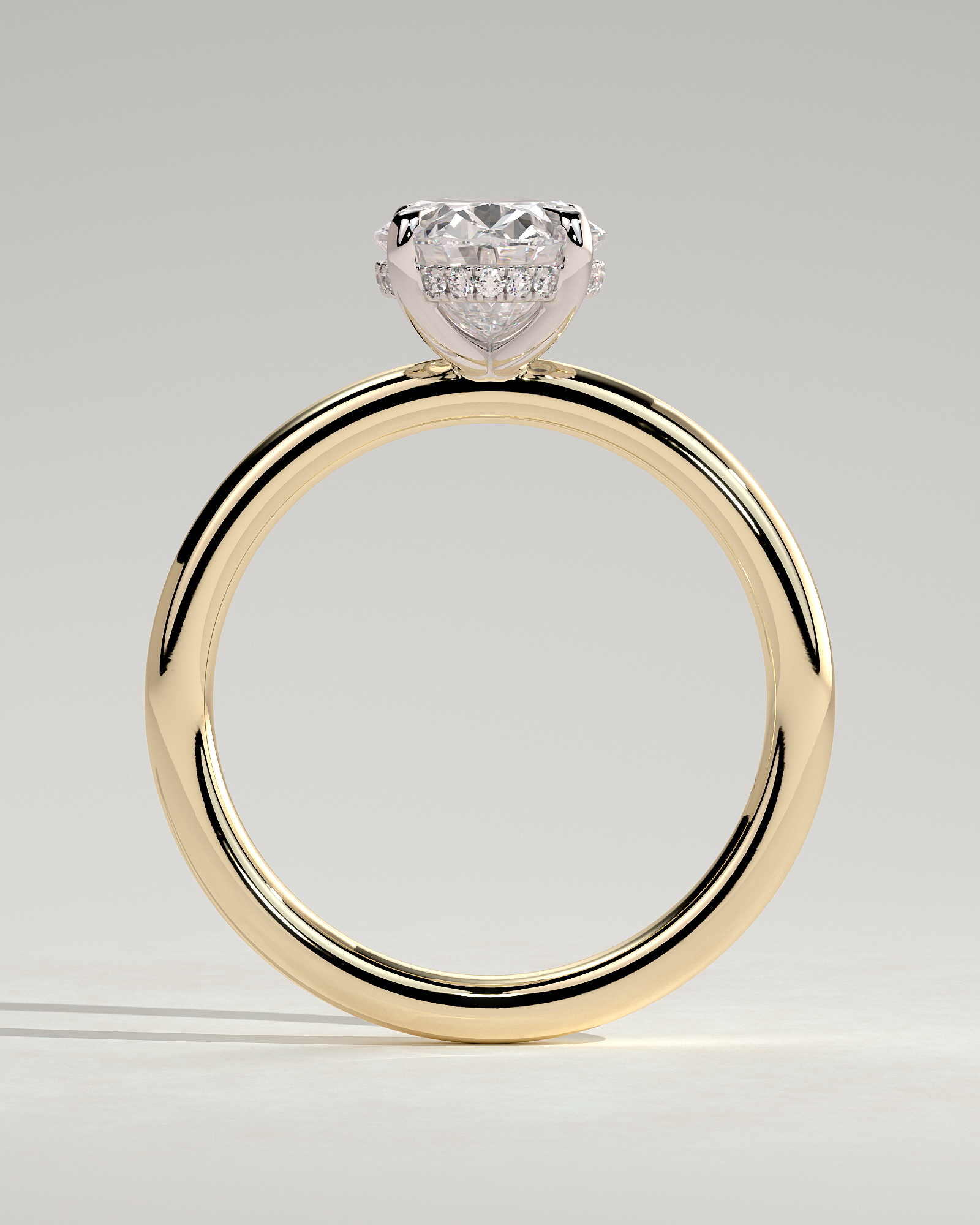 Emma  Oval Solitaire with Hidden Halo - 18k Yellow Gold / 18k White Gold High Setting