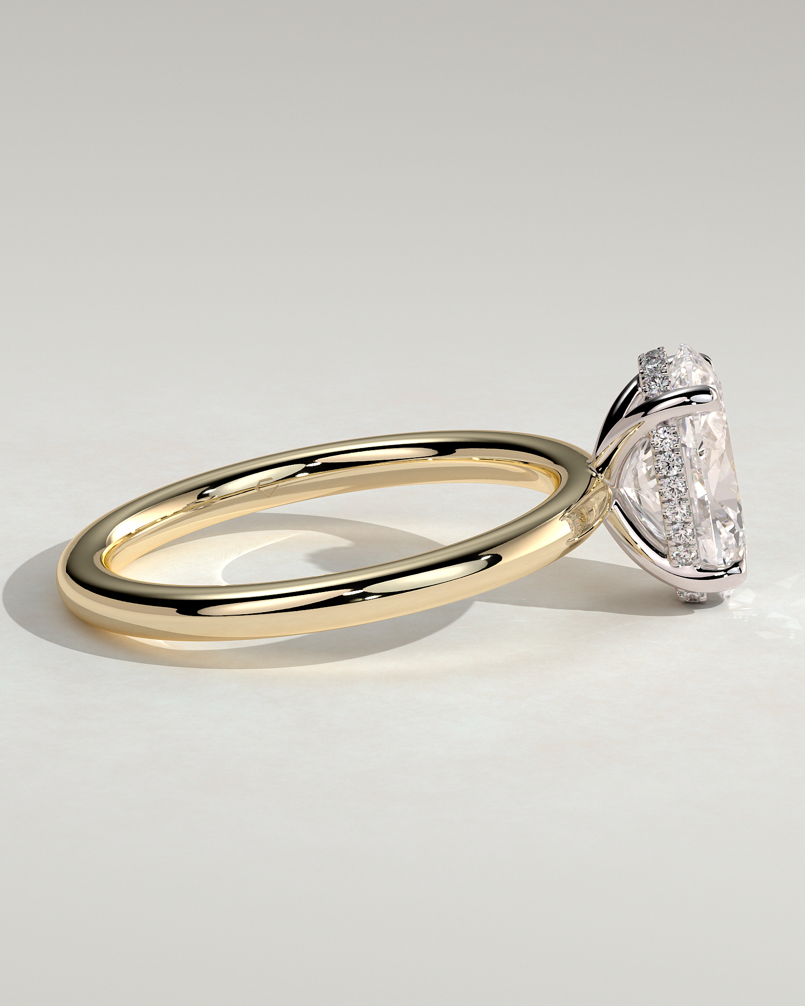 Emma  Oval Solitaire with Hidden Halo - 18k Yellow Gold / 18k White Gold High Setting