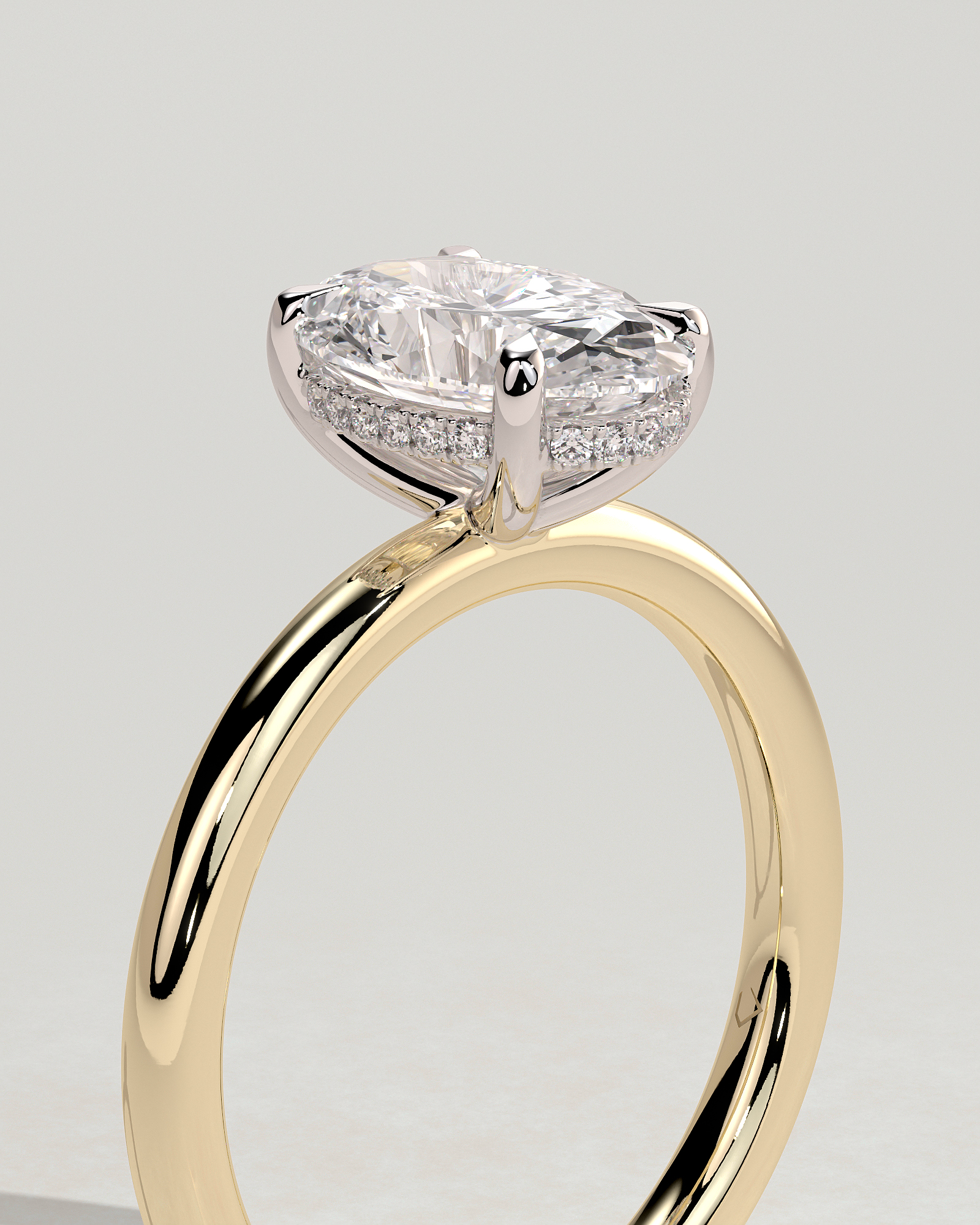 Emma - Classic Oval 4 Claw Solitaire with Hidden Halo Engagement Ring - 18k Yellow Gold / 18k White Gold High Setting