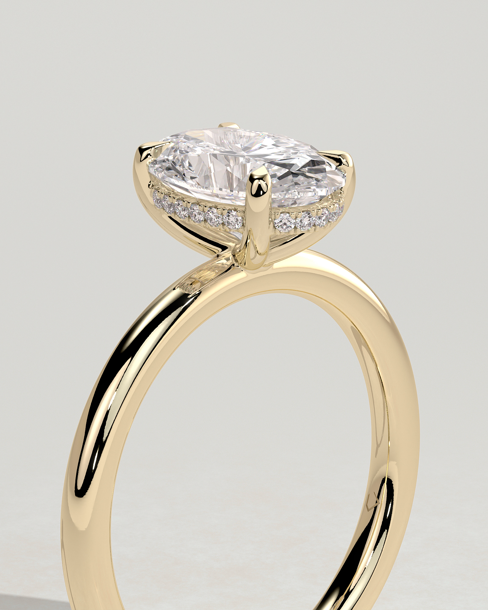 Emma  Oval Solitaire with Hidden Halo - 18k Yellow Gold High Setting