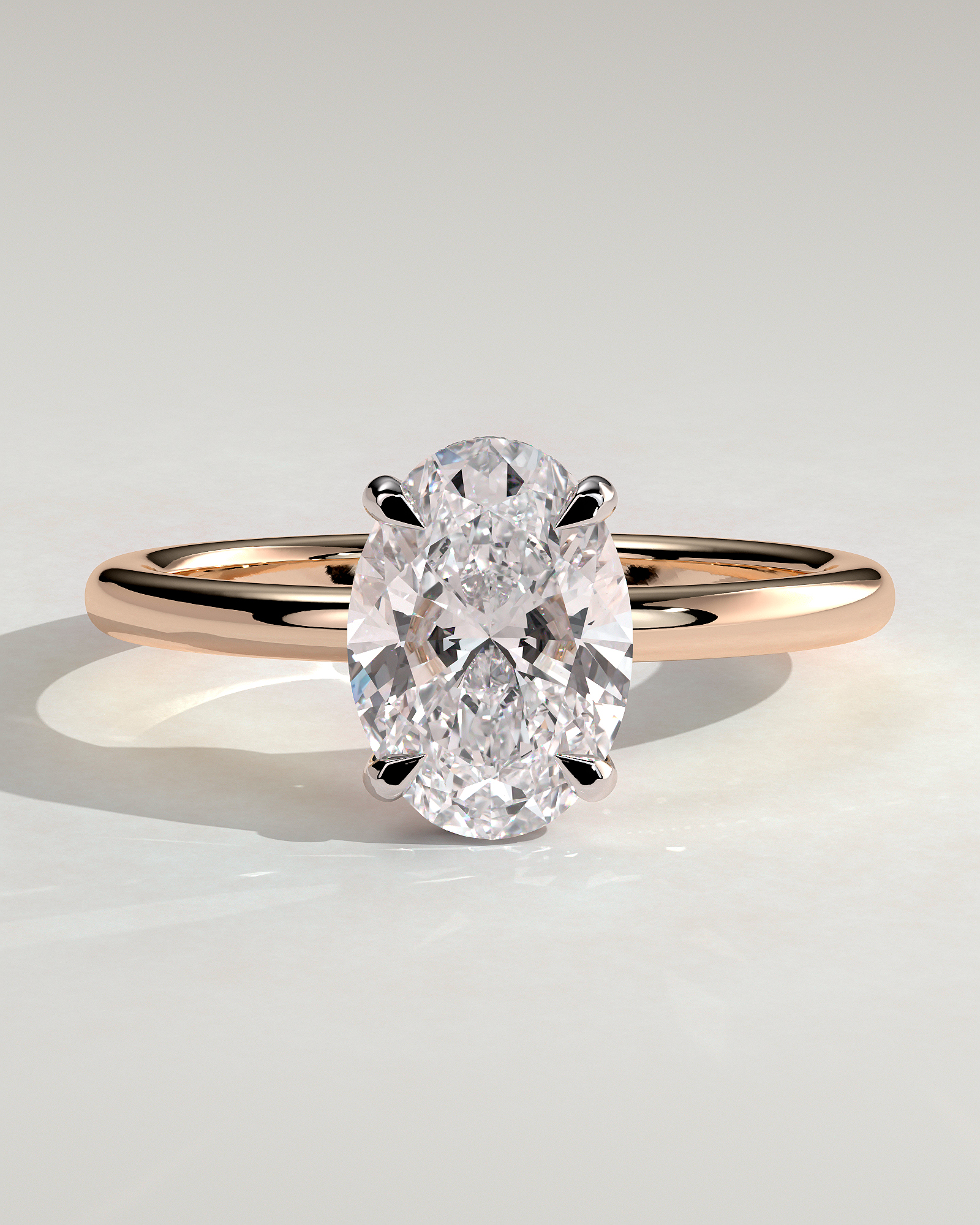 Emma  Oval Solitaire with Hidden Halo - 18k Rose Gold / 18k White Gold Low Setting