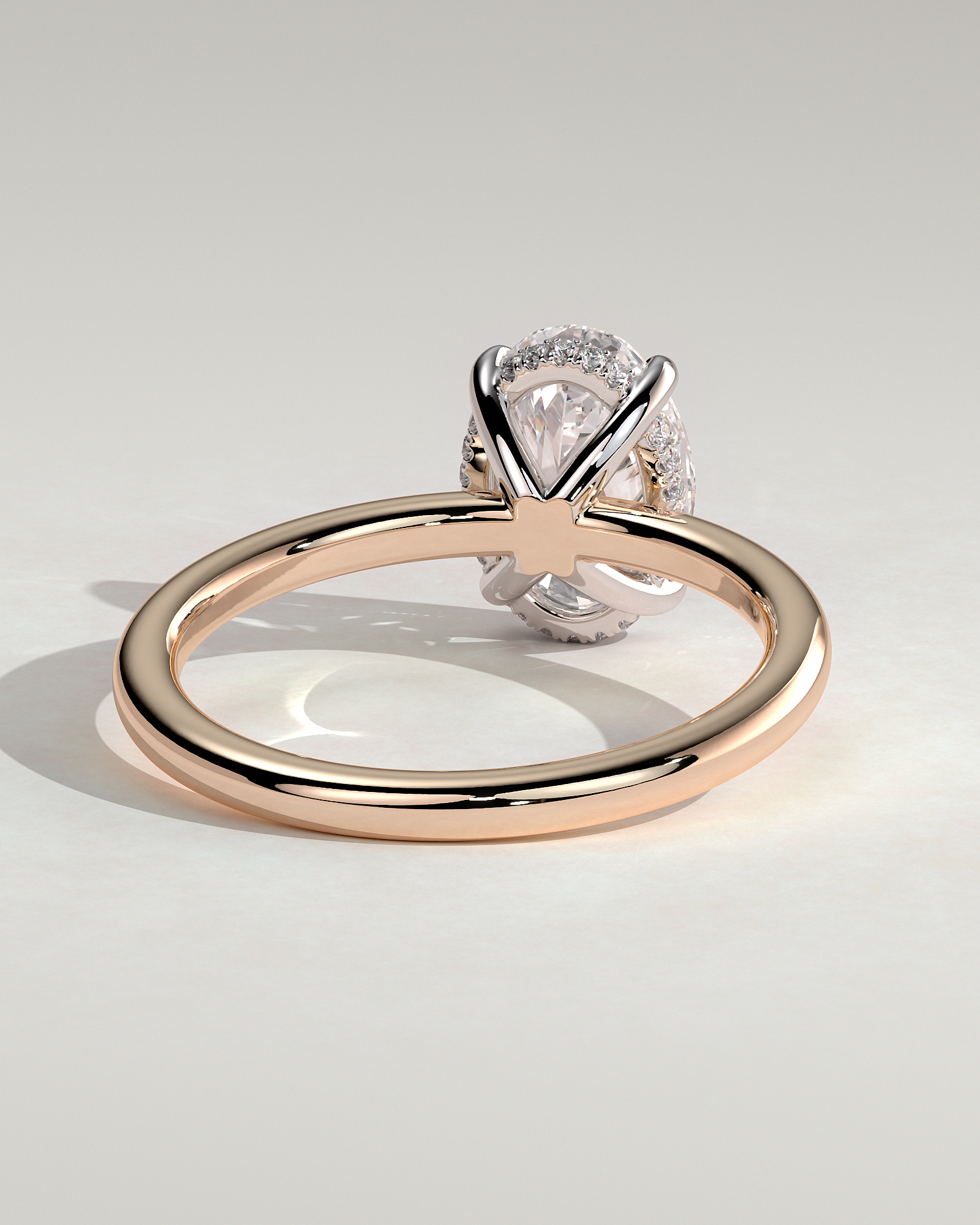 Emma  Oval Solitaire with Hidden Halo - 18k Rose Gold / 18k White Gold Low Setting