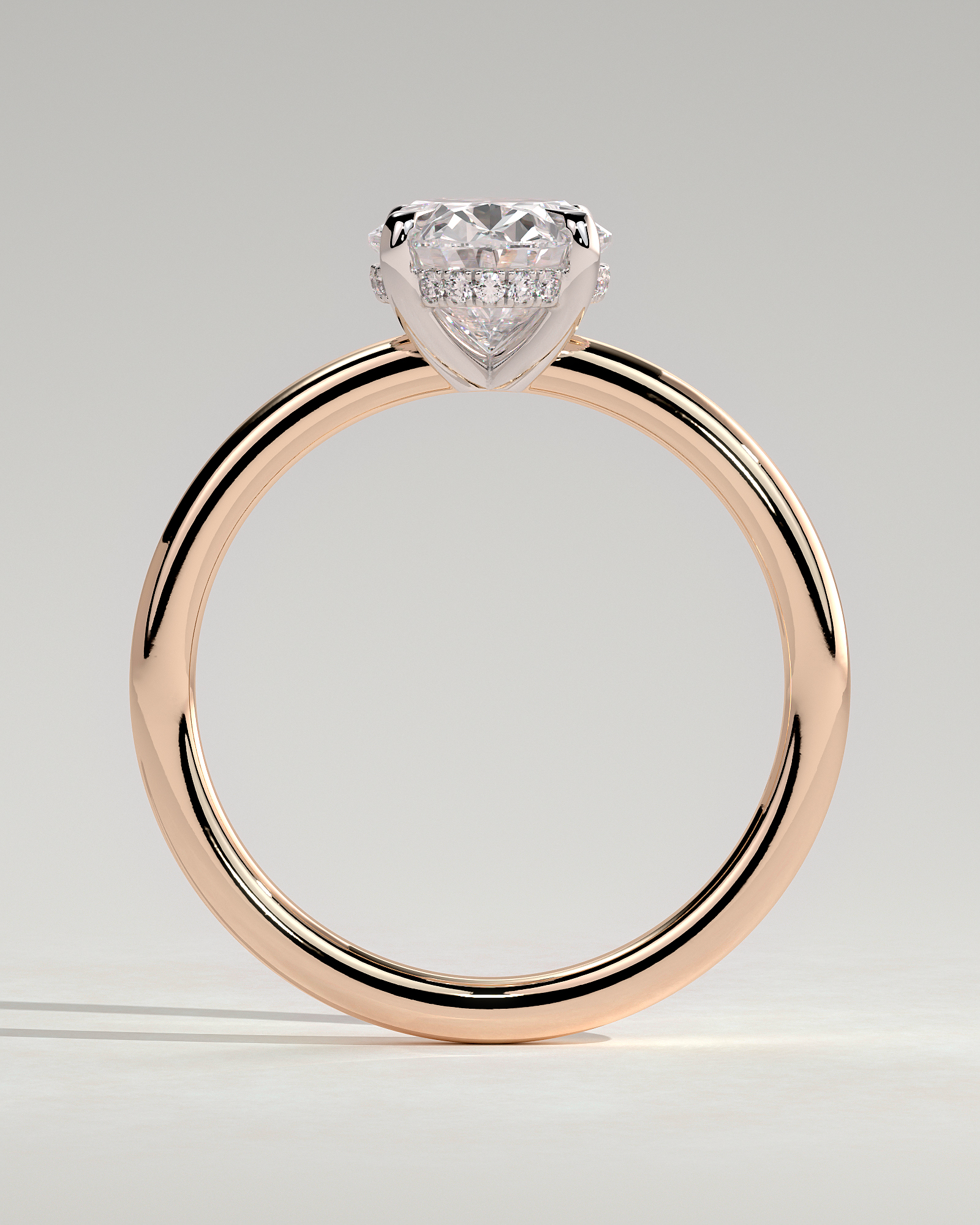 Emma  Oval Solitaire with Hidden Halo - 18k Rose Gold / 18k White Gold Low Setting