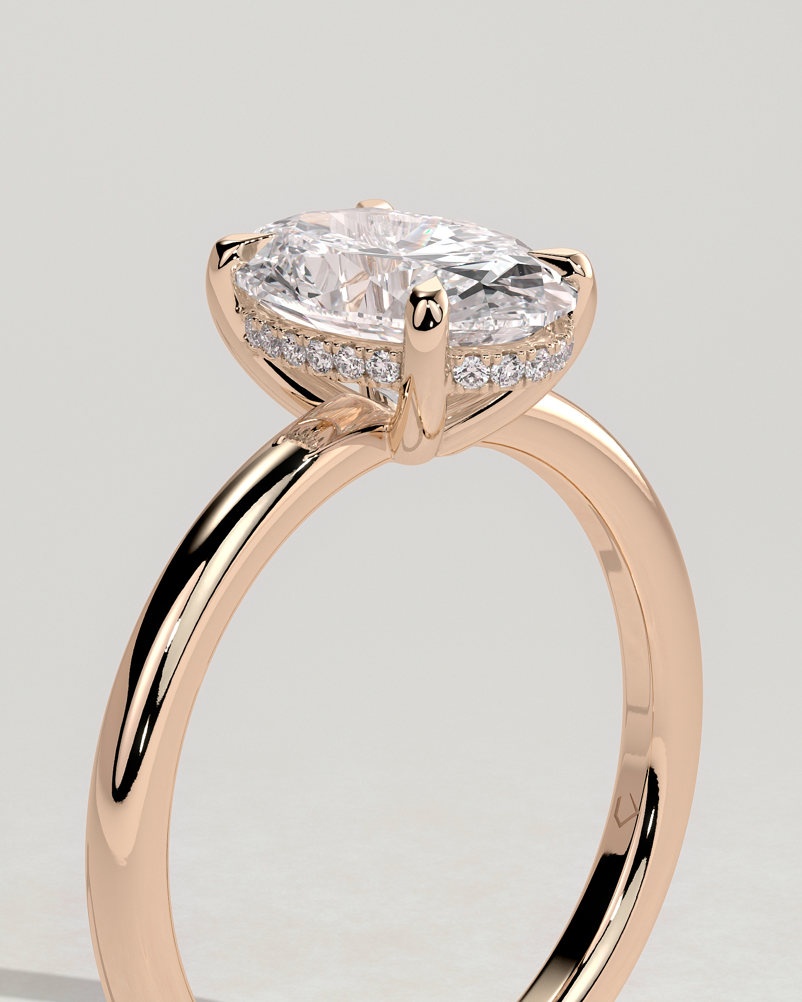 Emma  Oval Solitaire with Hidden Halo - 18k Rose Gold Low Setting