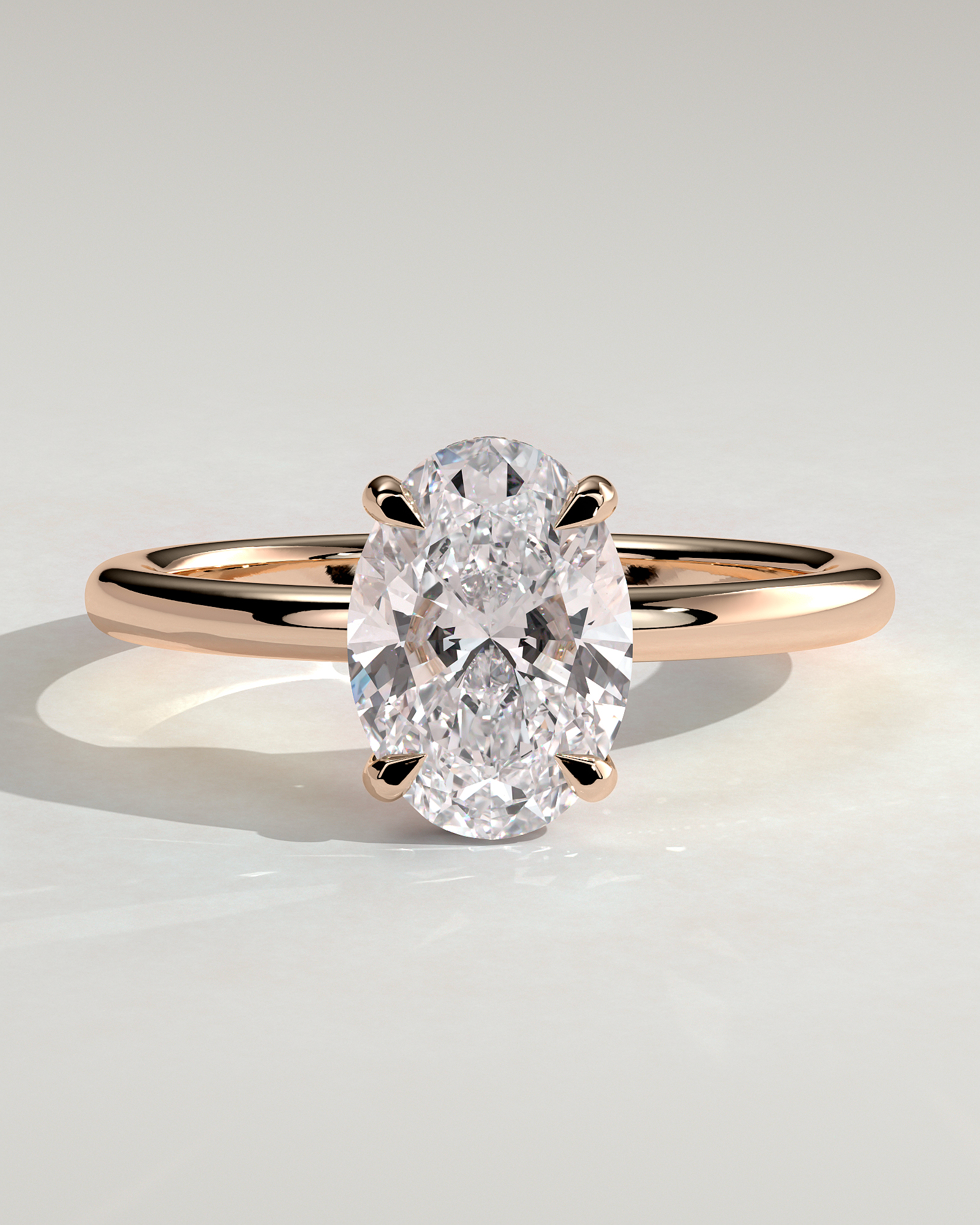 Emma  Oval Solitaire with Hidden Halo - 18k Rose Gold Low Setting