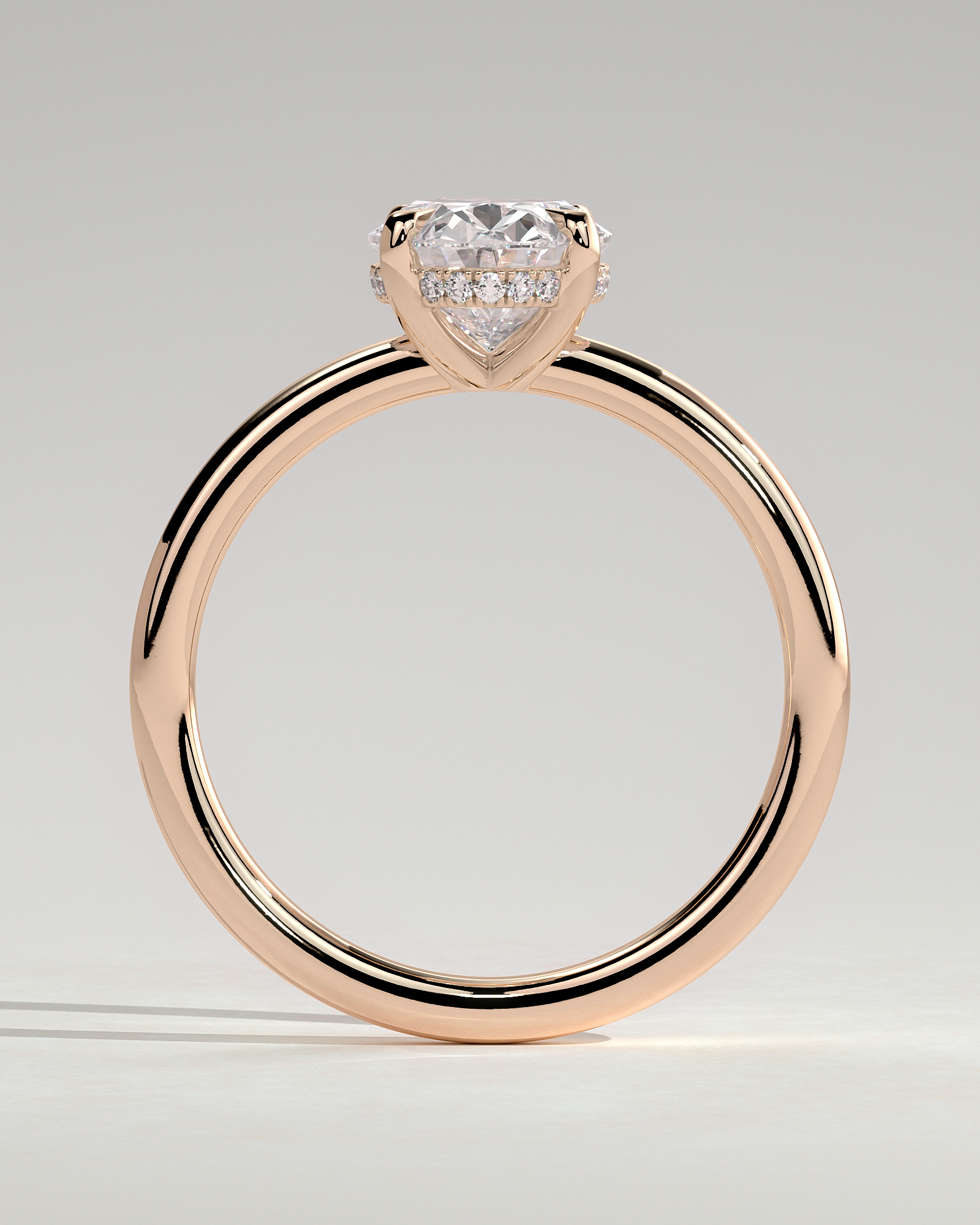 Emma  Oval Solitaire with Hidden Halo - 18k Rose Gold Low Setting