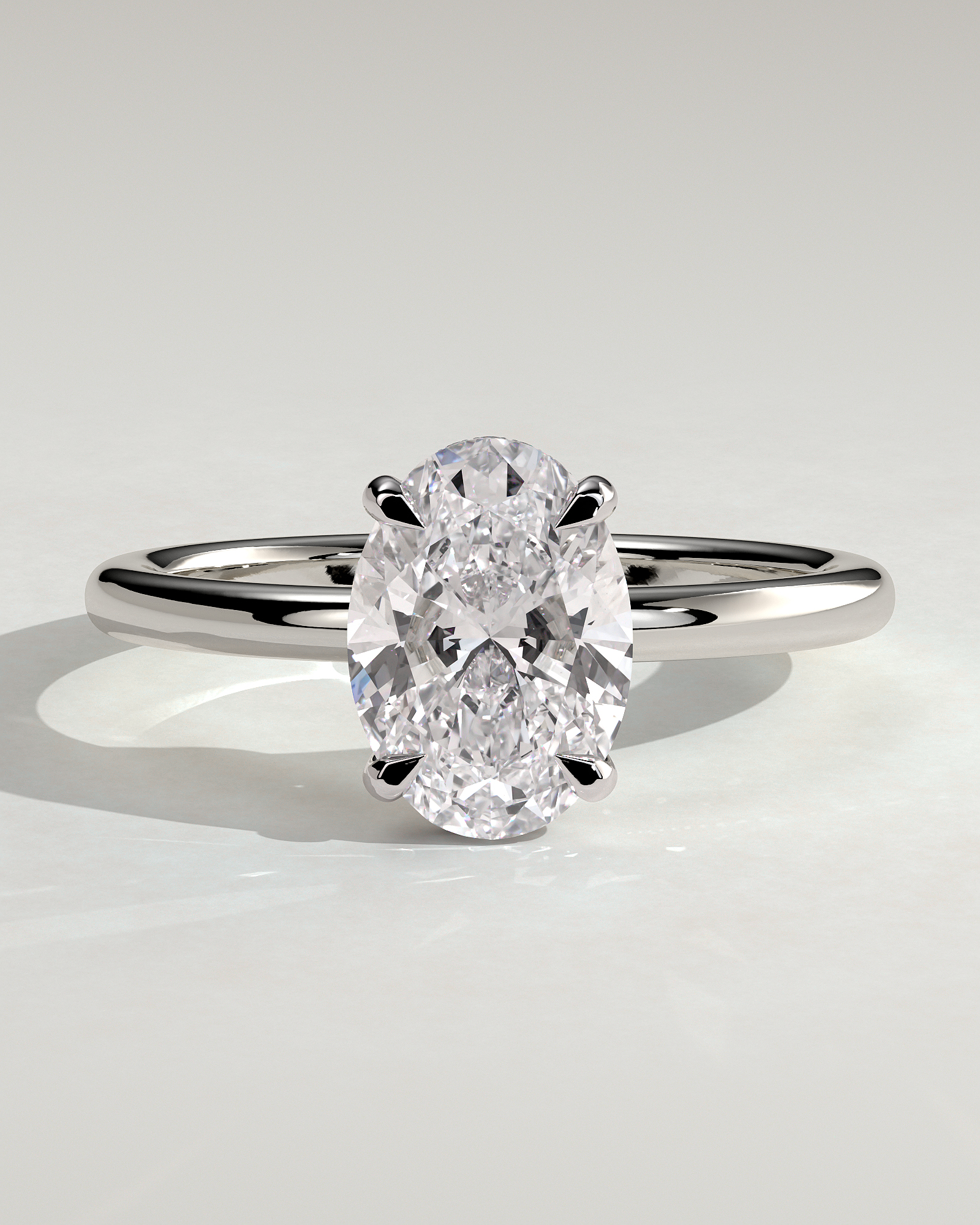 Emma  Oval Solitaire with Hidden Halo - 18k White Gold Low Setting