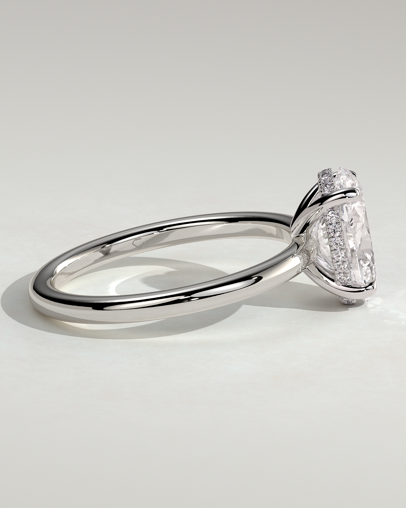 Emma  Oval Solitaire with Hidden Halo - 18k White Gold Low Setting