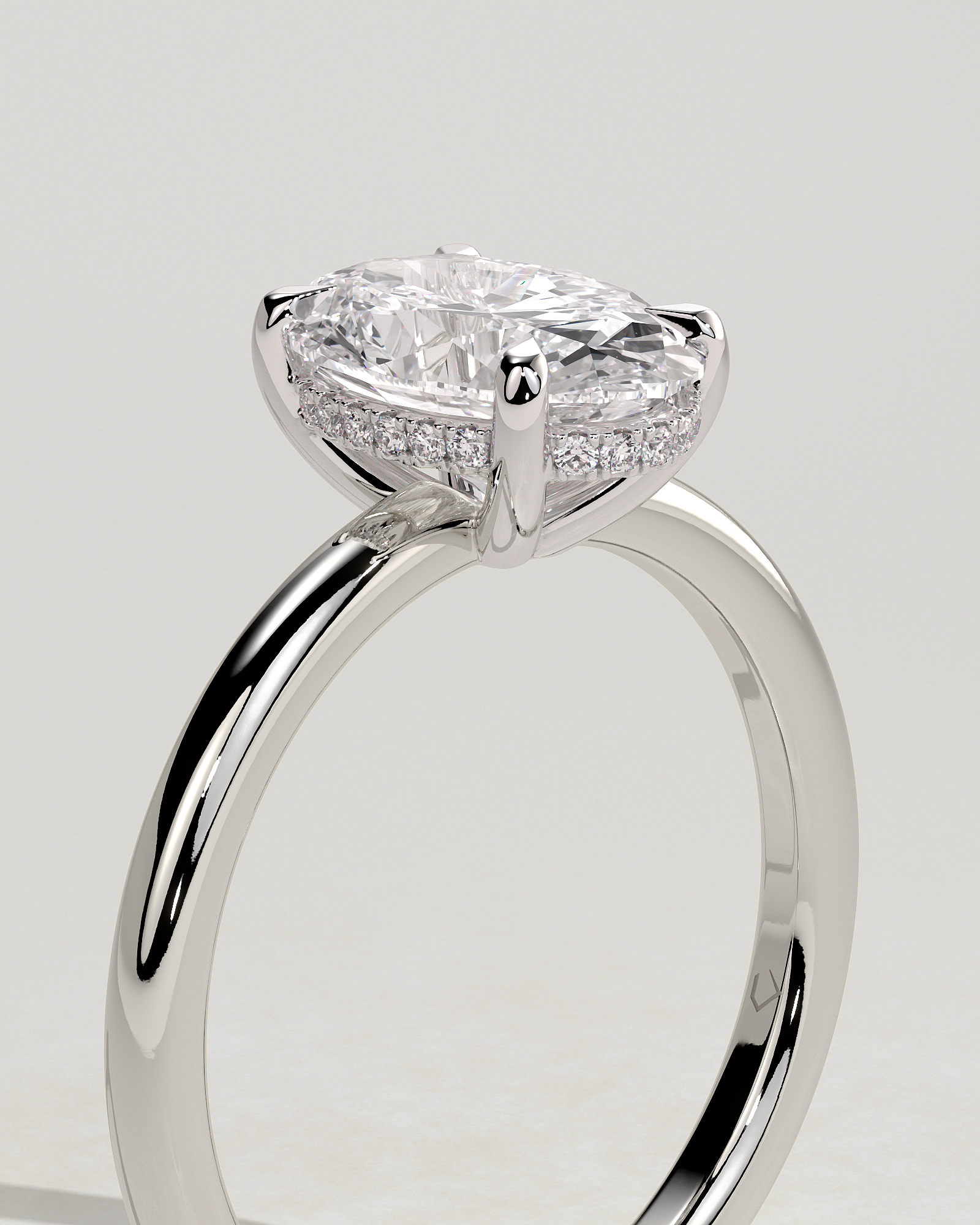 Emma  Oval Solitaire with Hidden Halo - 18k White Gold Low Setting