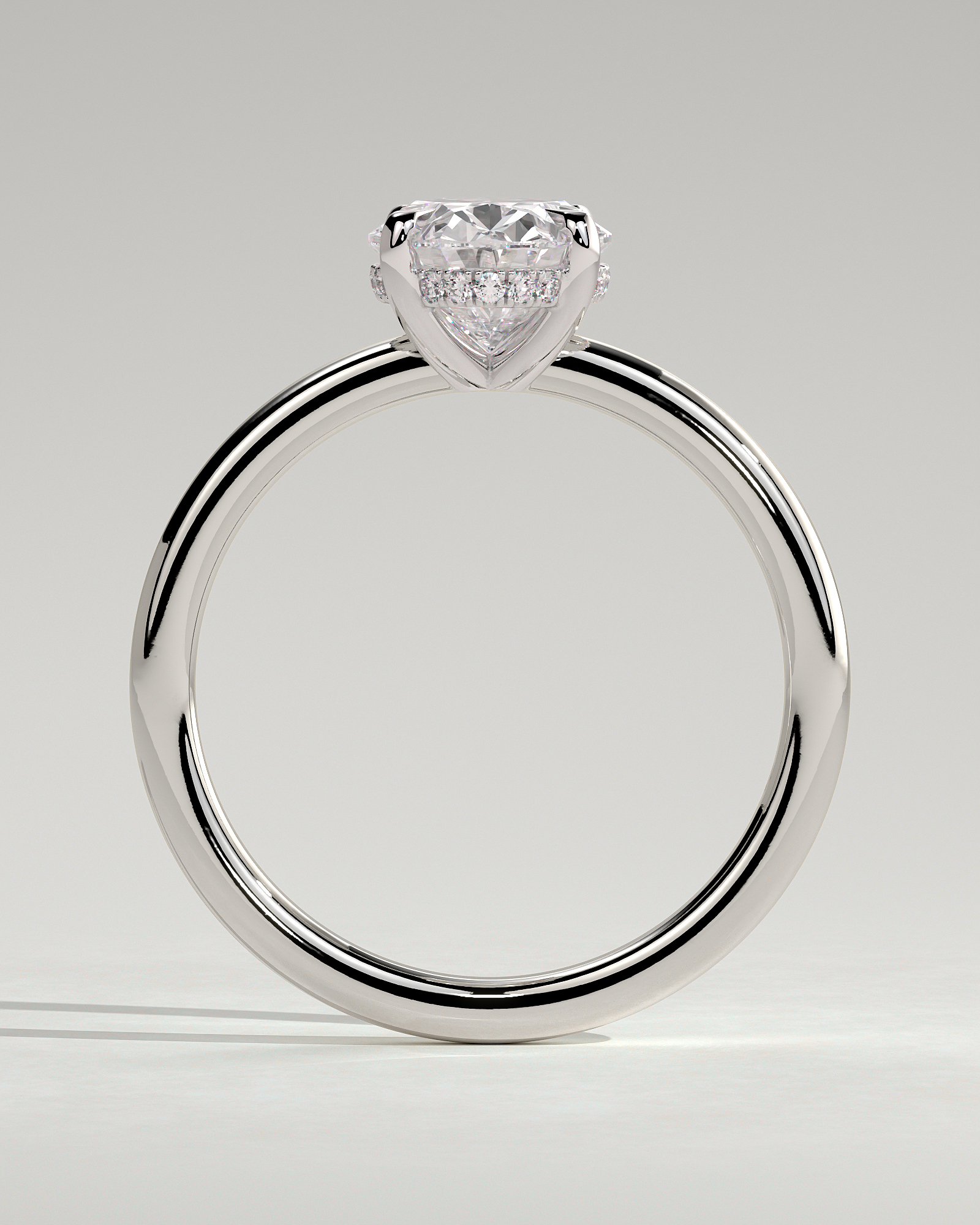 Emma  Oval Solitaire with Hidden Halo - 18k White Gold Low Setting
