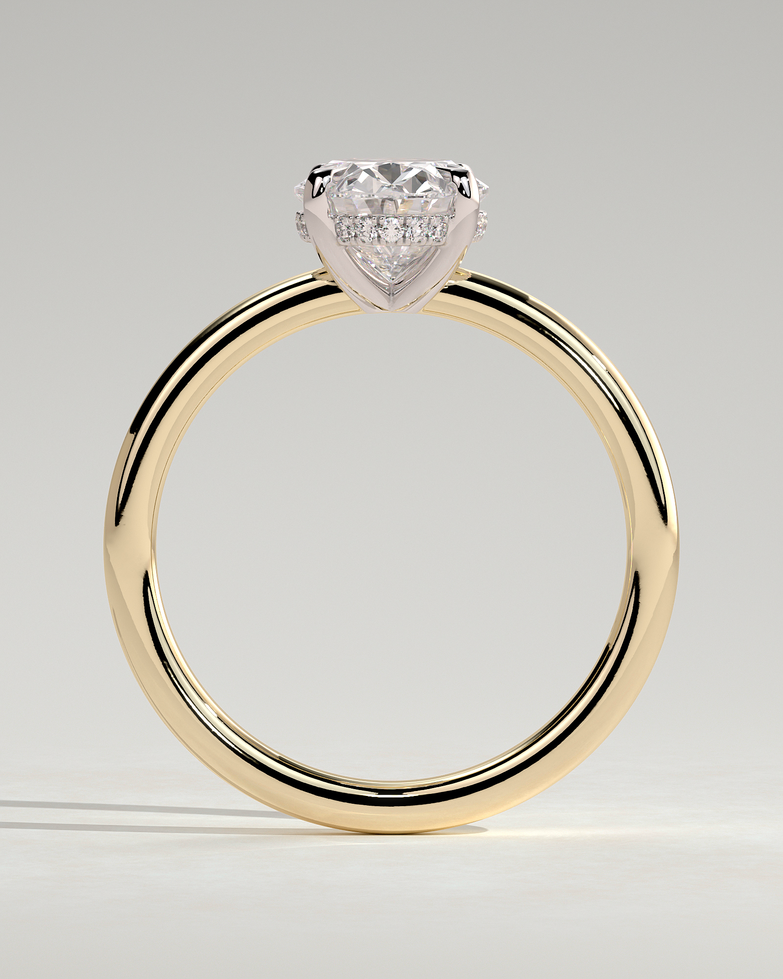 Emma  Oval Solitaire with Hidden Halo - 18k Yellow Gold / 18k White Gold Low Setting