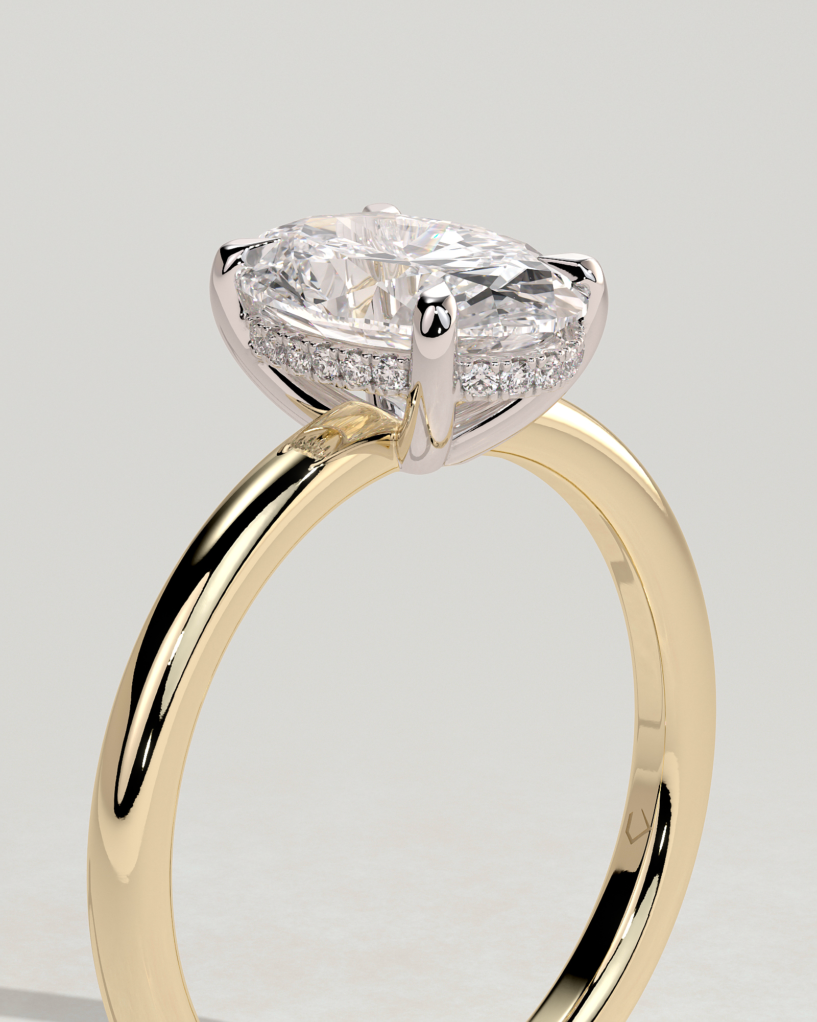 Emma  Oval Solitaire with Hidden Halo - 18k Yellow Gold / 18k White Gold Low Setting