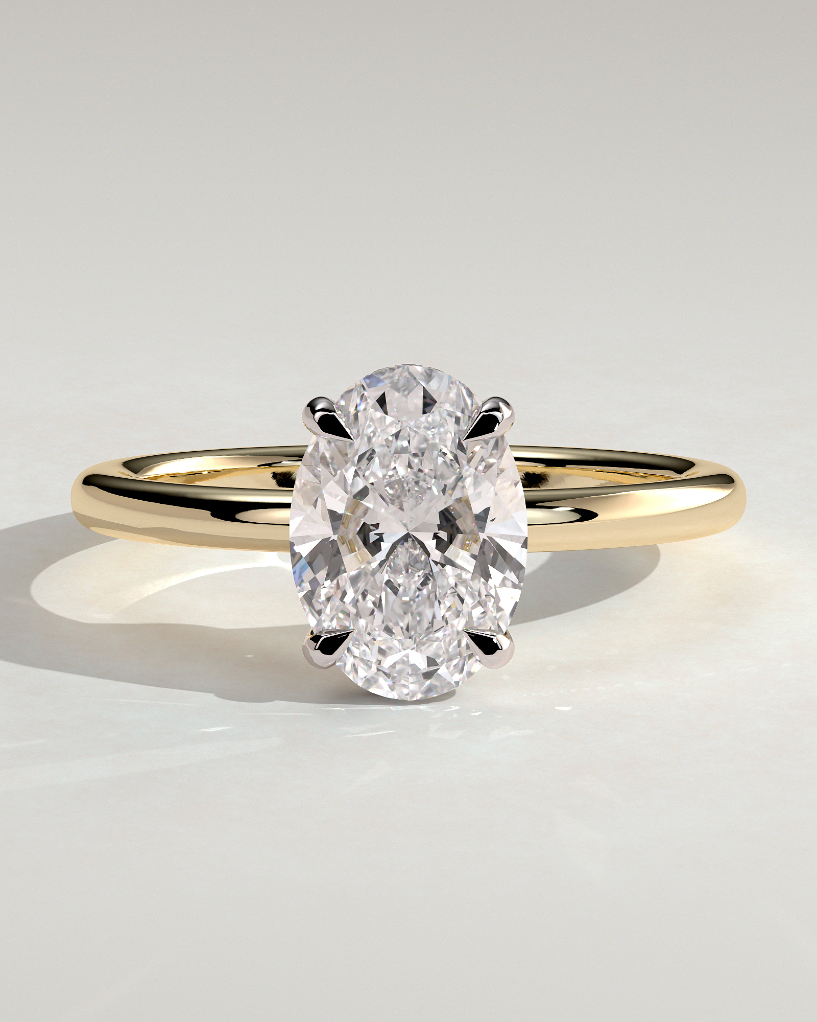 Emma  Oval Solitaire with Hidden Halo - 18k Yellow Gold / 18k White Gold Low Setting