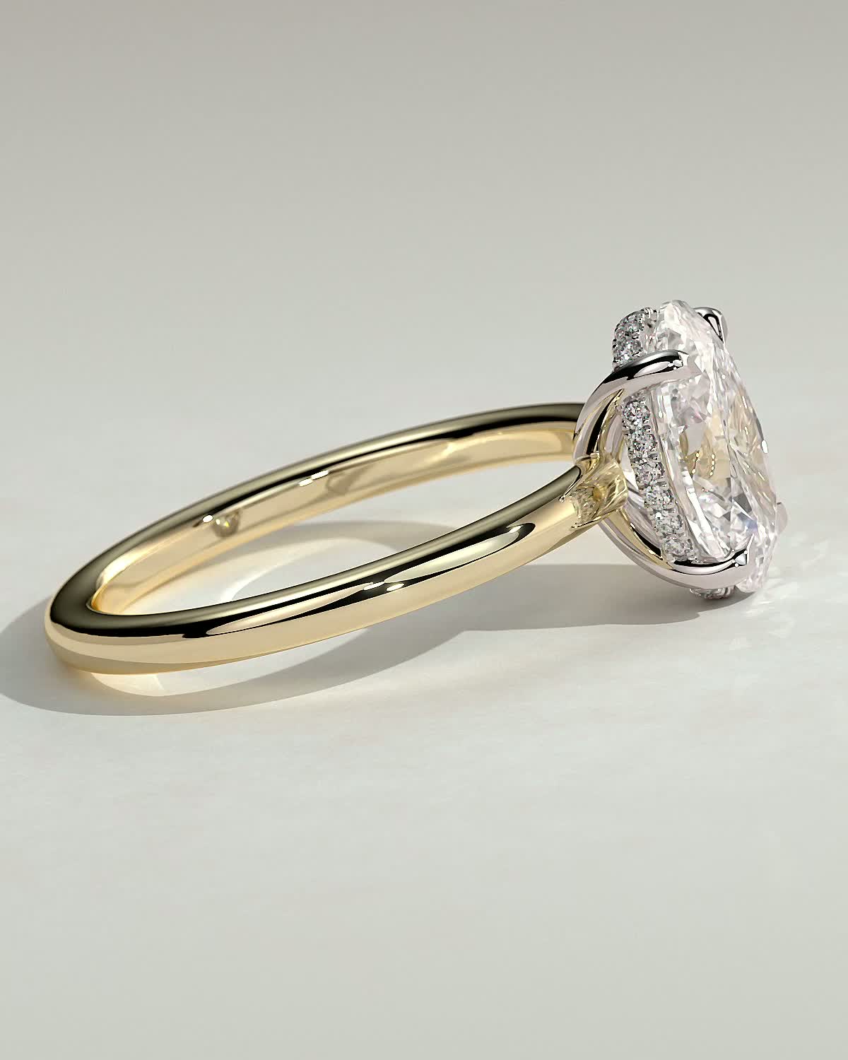 Emma  Oval Solitaire with Hidden Halo - 18k Yellow Gold / 18k White Gold Low Setting