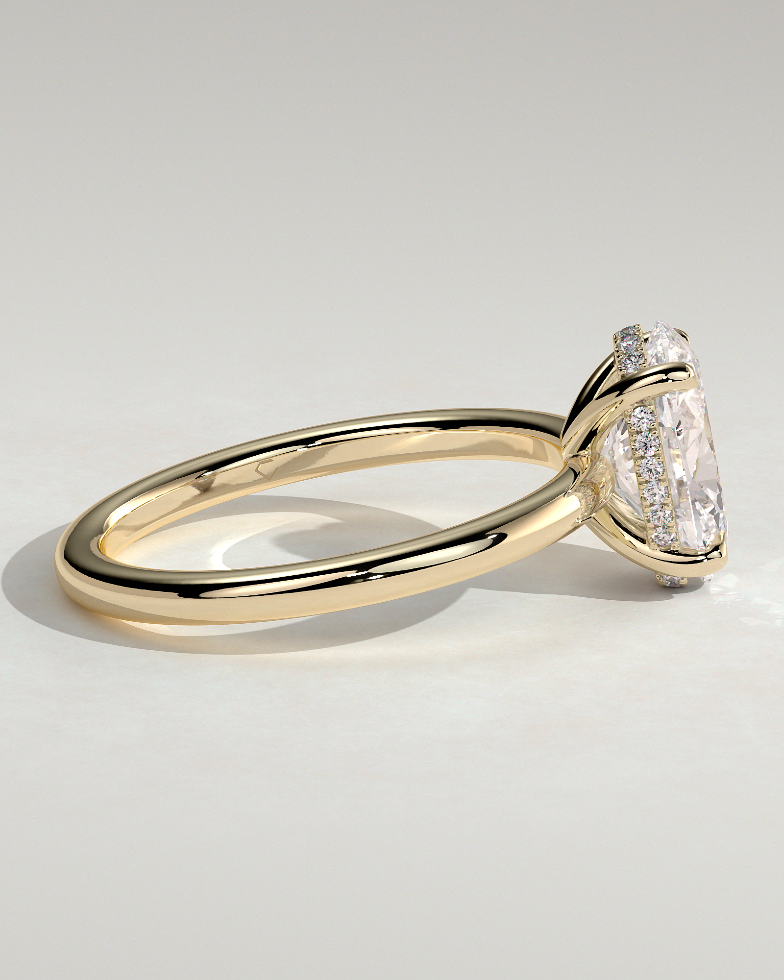 Emma  Oval Solitaire with Hidden Halo - 18k Yellow Gold Low Setting