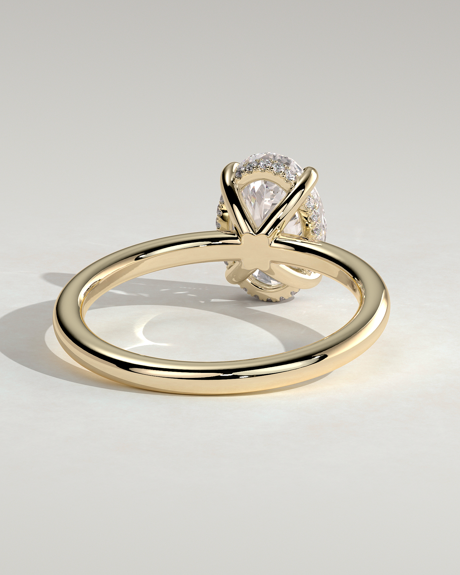 Emma  Oval Solitaire with Hidden Halo - 18k Yellow Gold Low Setting