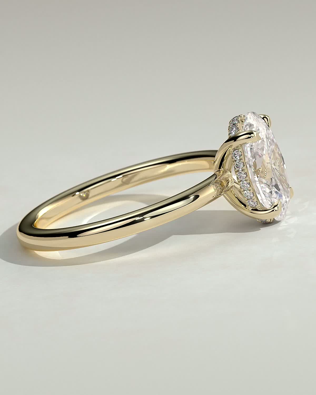 Emma  Oval Solitaire with Hidden Halo - 18k Yellow Gold Low Setting