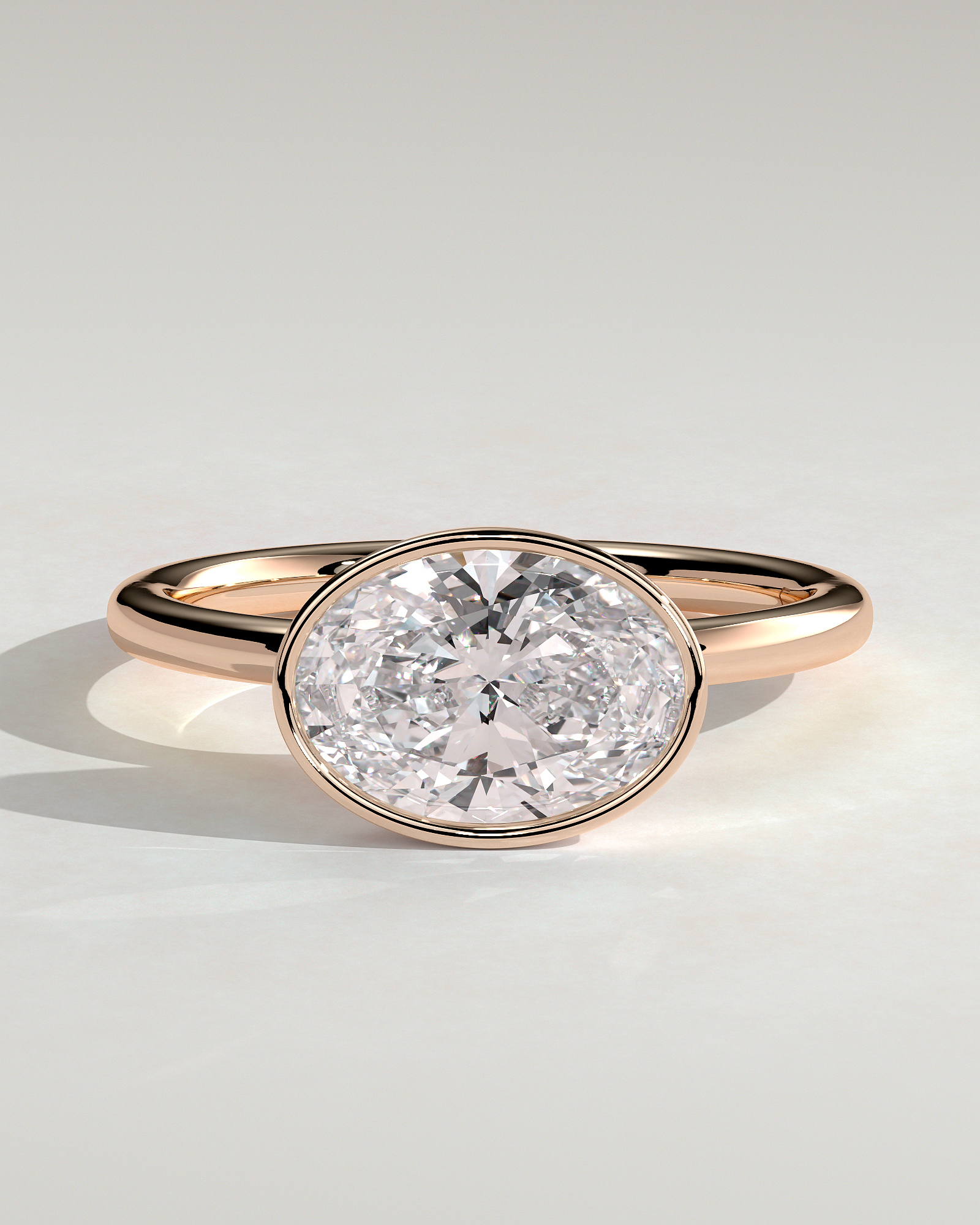 Erin - Bezel Oval East-West Solitaire - 18k Rose Gold