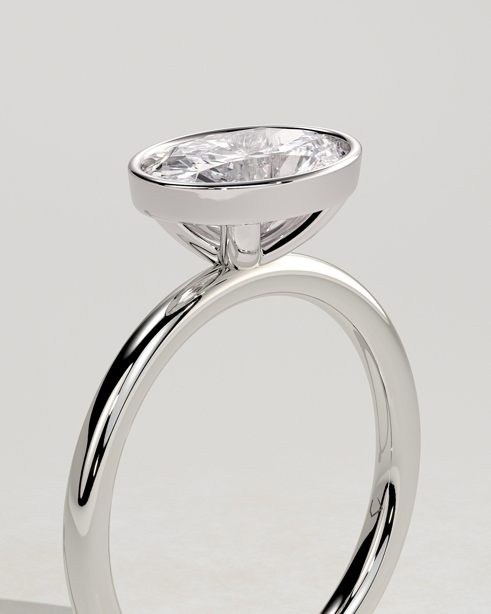 Erin - Bezel Oval East-West Solitaire - 18k White Gold