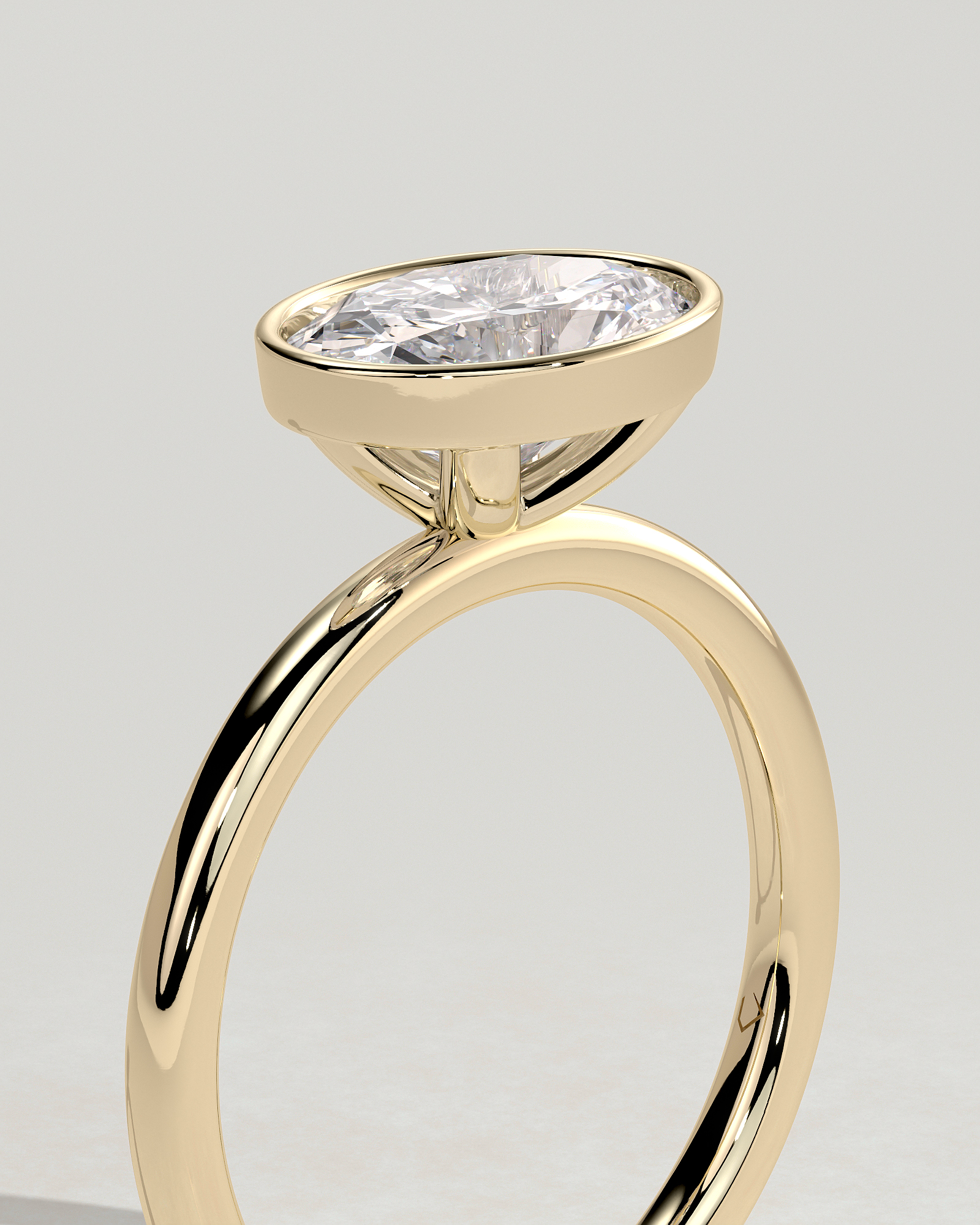 Erin - Bezel Oval East-West Solitaire - 18k Yellow Gold