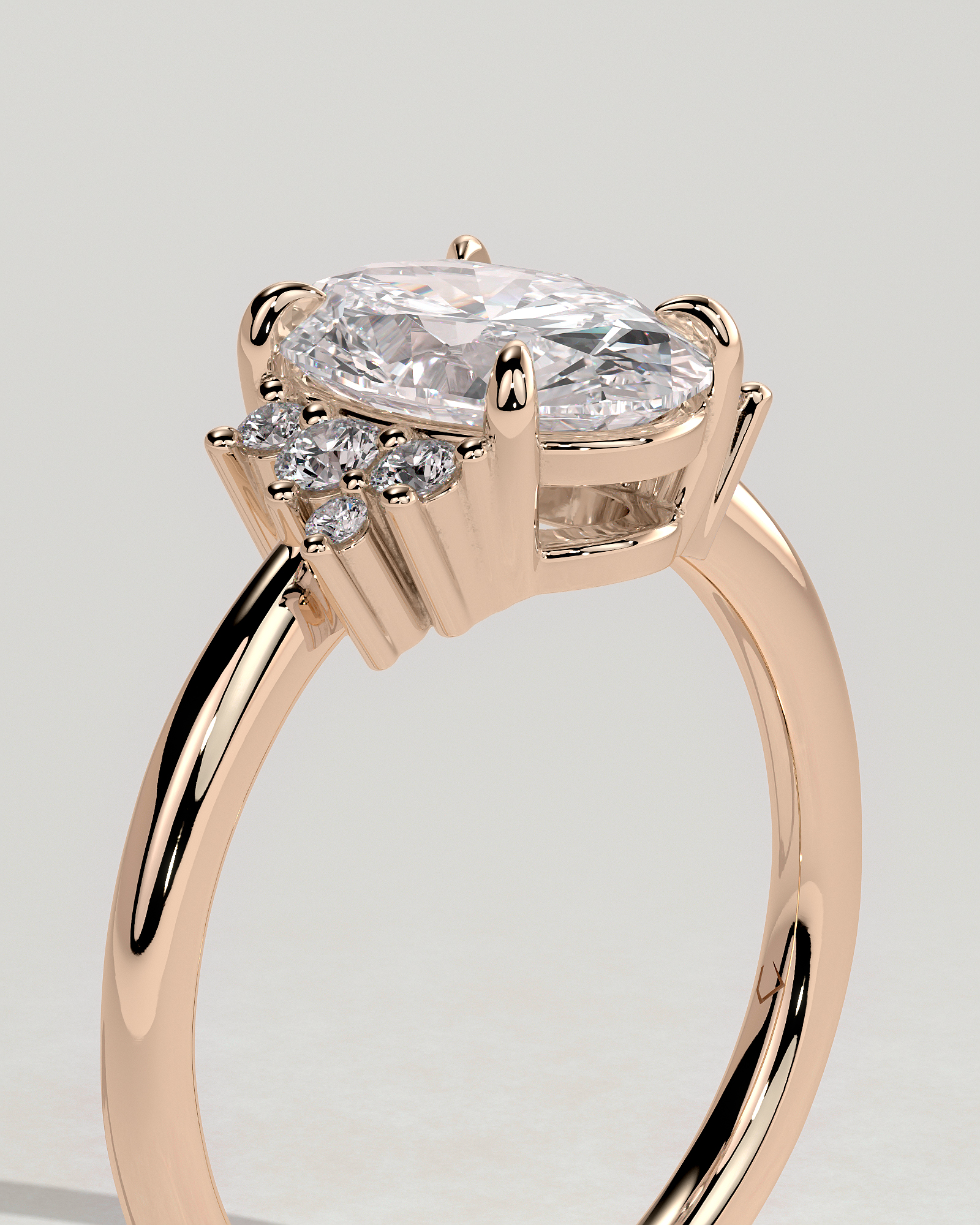 Esther - Oval Solitaire with Tapered Band - 18k Rose Gold