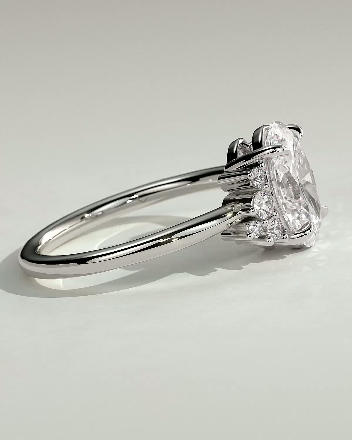 Esther - Oval Solitaire with Tapered Band - 18k White Gold