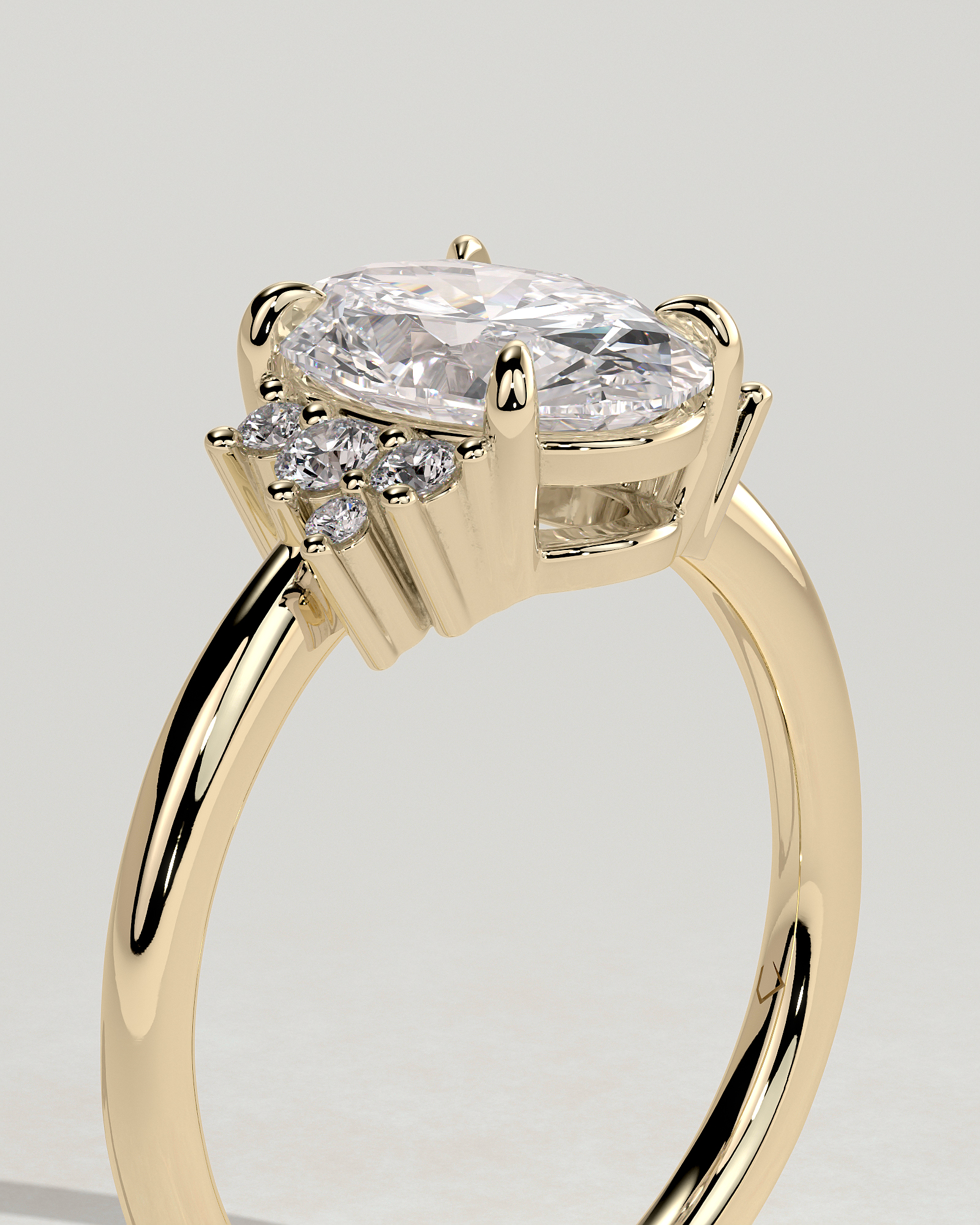 Esther - Oval Solitaire with Tapered Band - 18k Yellow Gold