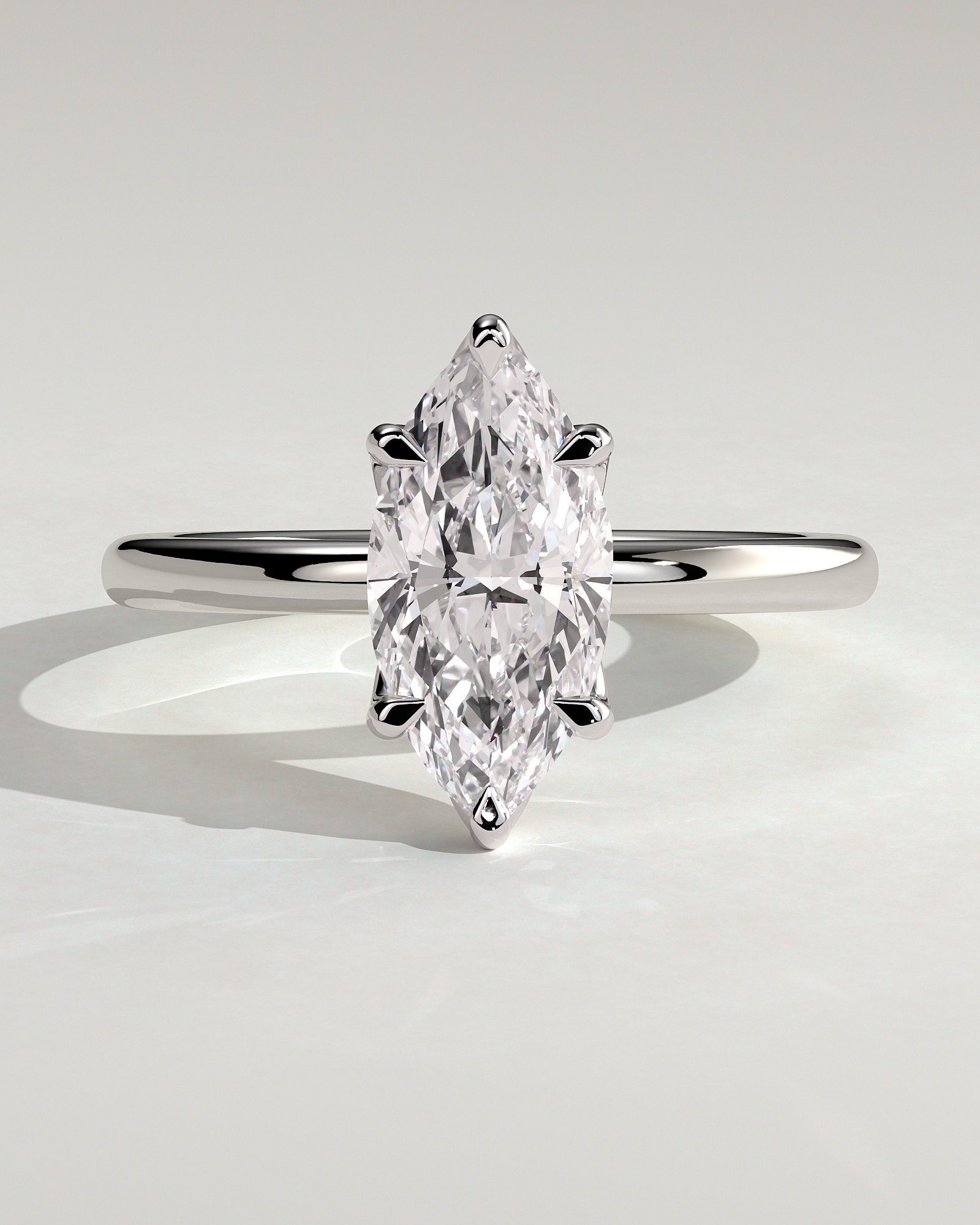 Eve - 6 Claw Marquise Solitaire - 18k White Gold