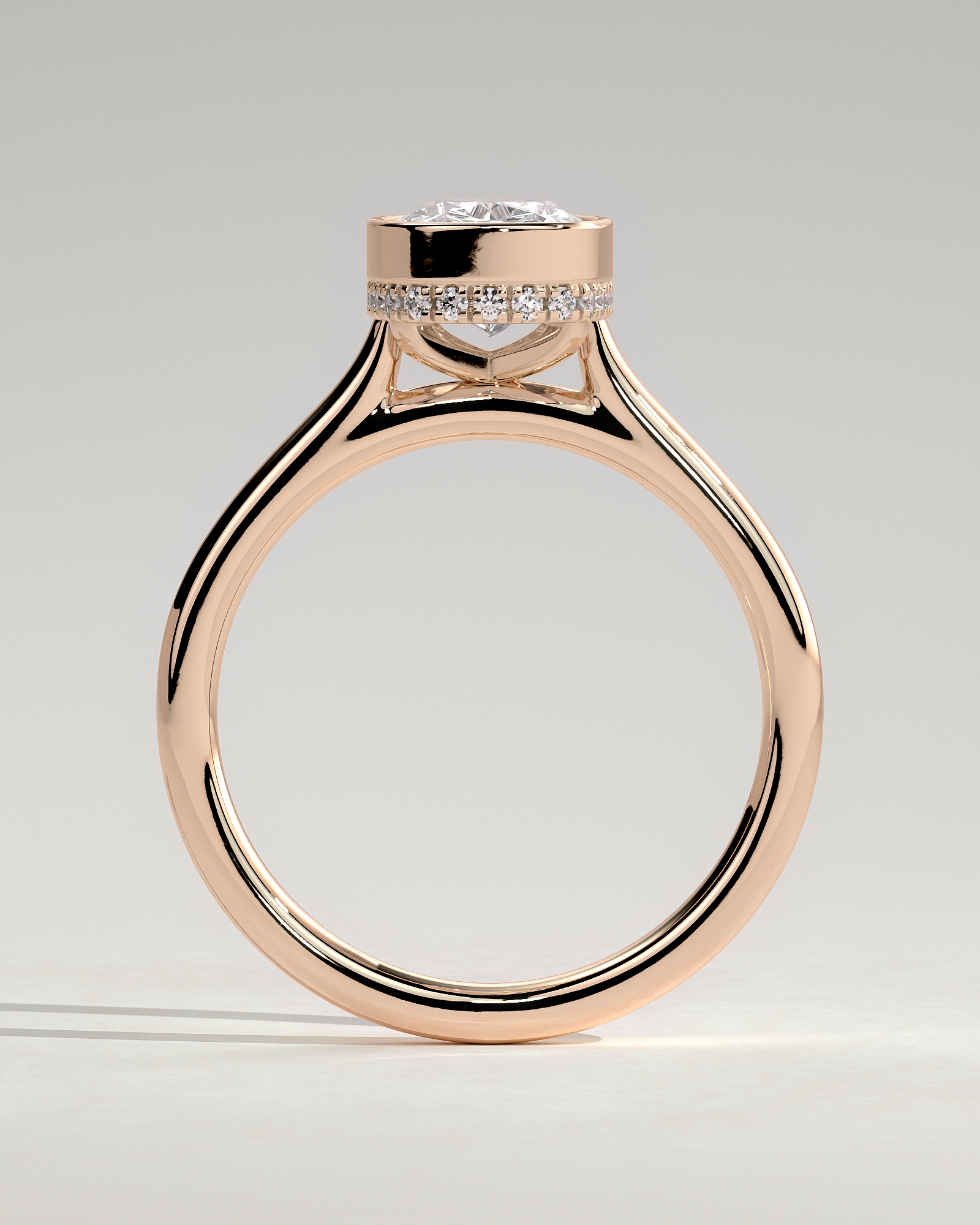 Elongated Cushion Bezel Solitaire with Hidden Halo and Cathedral Setting Engagement Ring - 18k Rose Gold