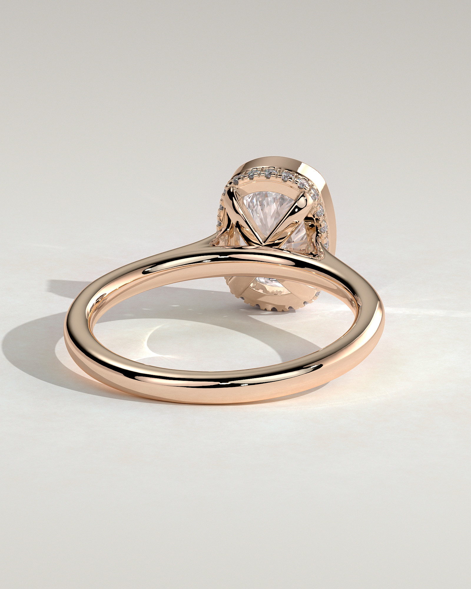 Elongated Cushion Bezel Solitaire with Hidden Halo and Cathedral Setting Engagement Ring - 18k Rose Gold