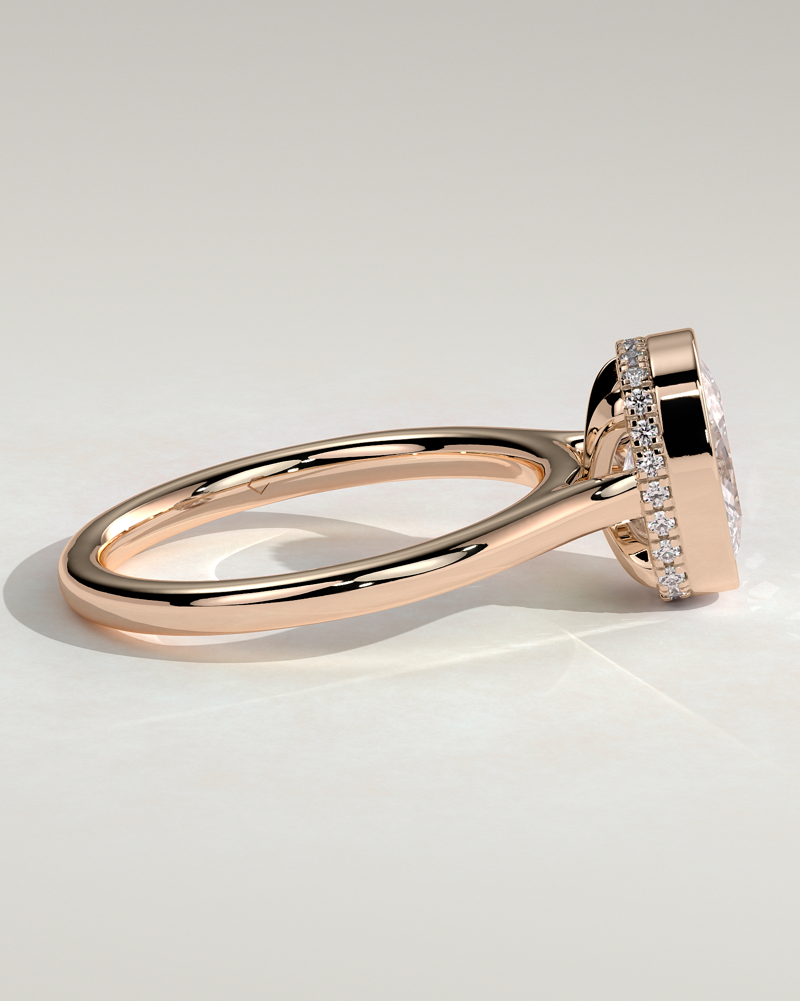 Elongated Cushion Bezel Solitaire with Hidden Halo and Cathedral Setting Engagement Ring - 18k Rose Gold