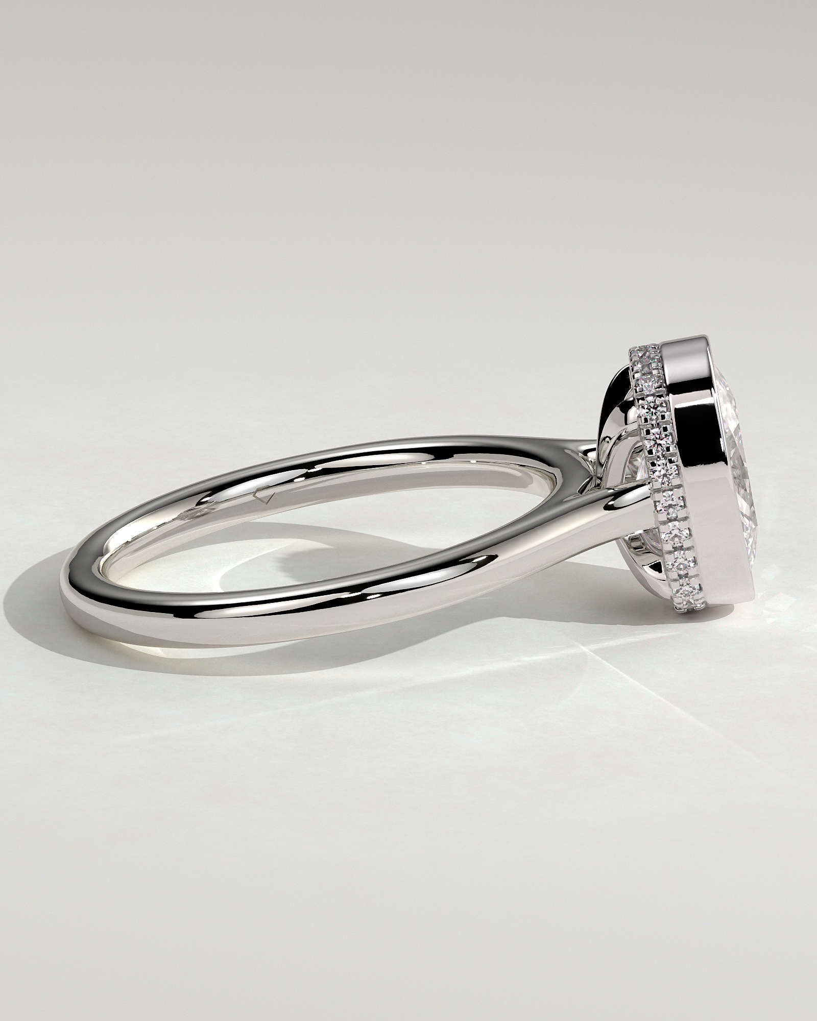 Elongated Cushion Bezel Solitaire with Hidden Halo and Cathedral Setting Engagement Ring - 18k White Gold