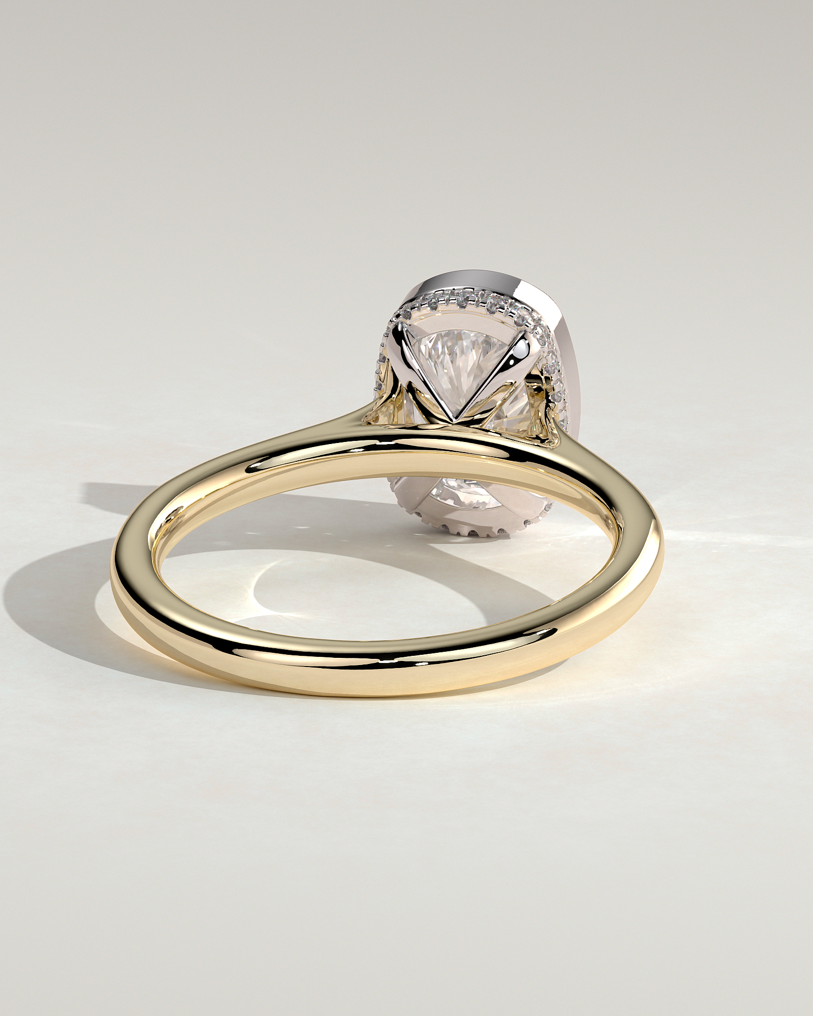 Elongated Cushion Bezel Solitaire with Hidden Halo and Cathedral Setting Engagement Ring - 18k Yellow Gold / 18k White Gold