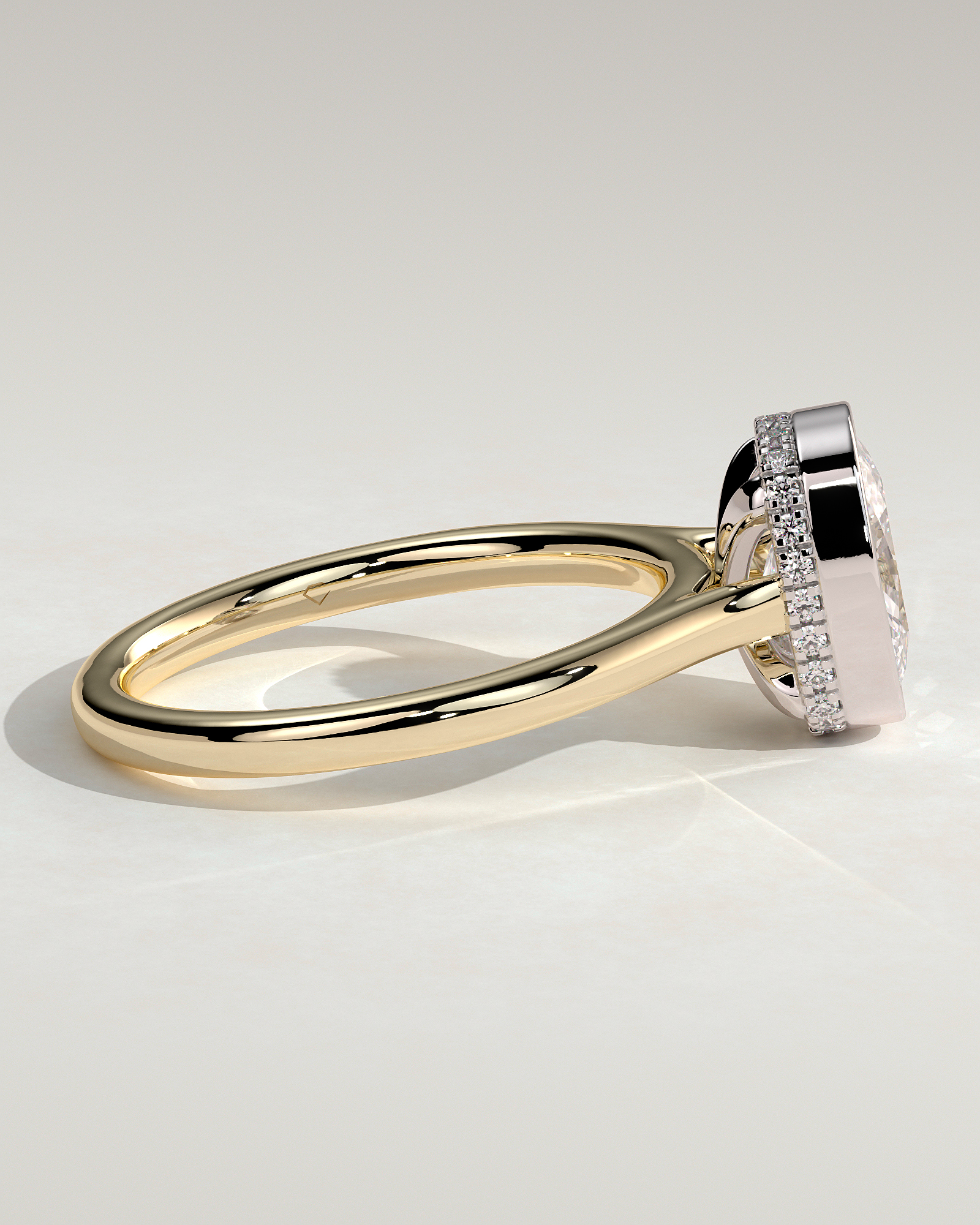 Elongated Cushion Bezel Solitaire with Hidden Halo and Cathedral Setting Engagement Ring - 18k Yellow Gold / 18k White Gold