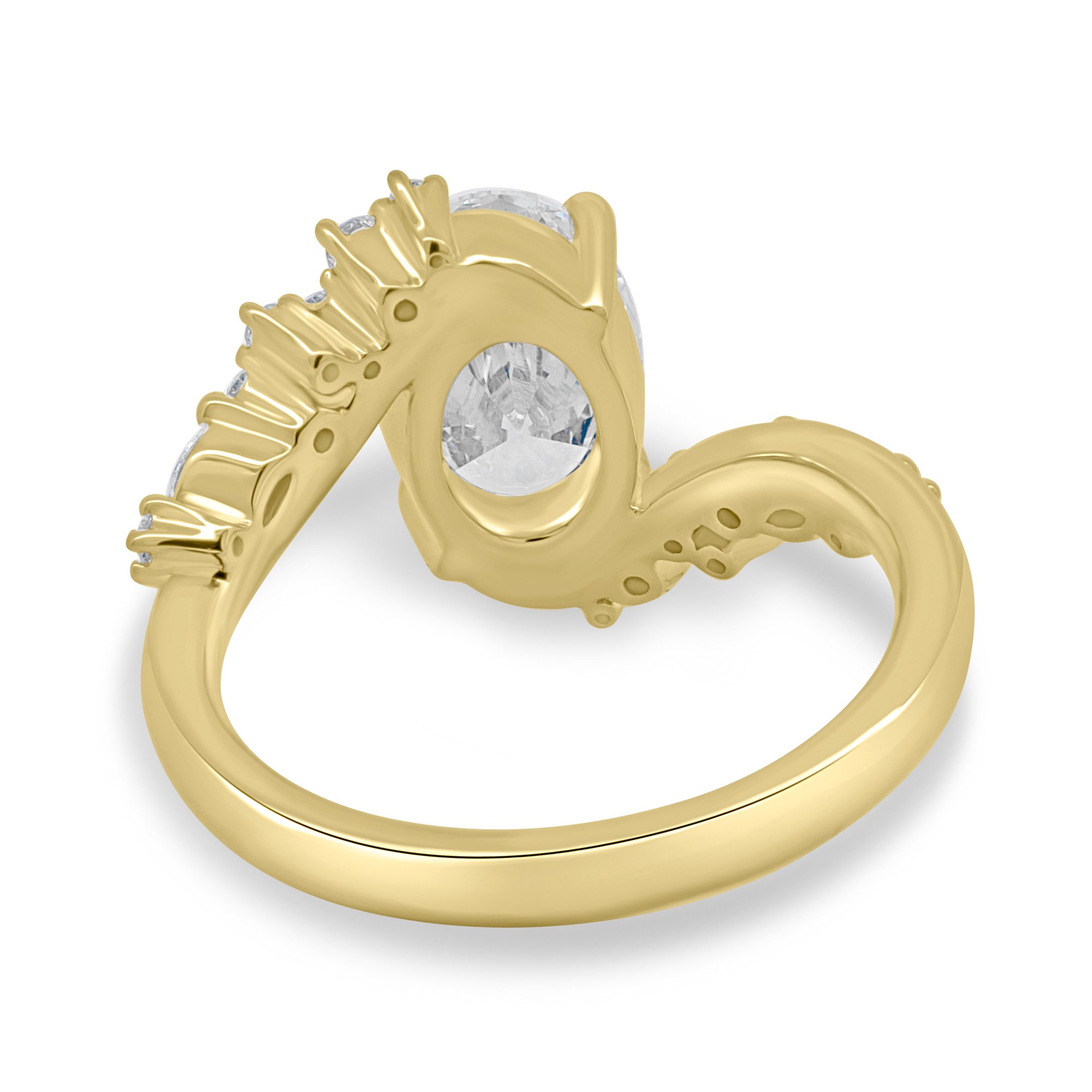 Ezmeralda - Oval Bypass Solitaire with Clustered Accent Stones - 18k Yellow Gold