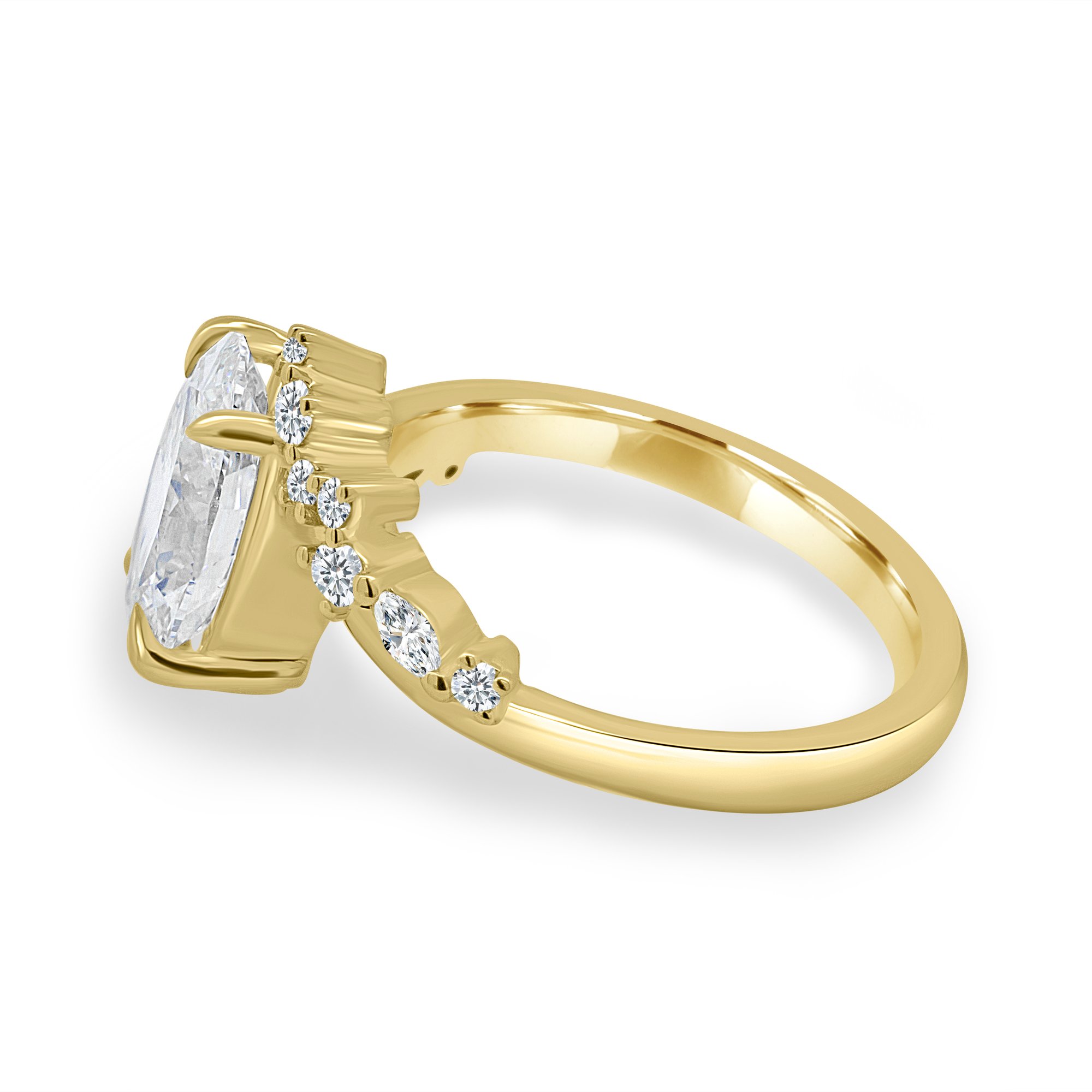 Ezmeralda - Oval Bypass Solitaire with Clustered Accent Stones - 18k Yellow Gold