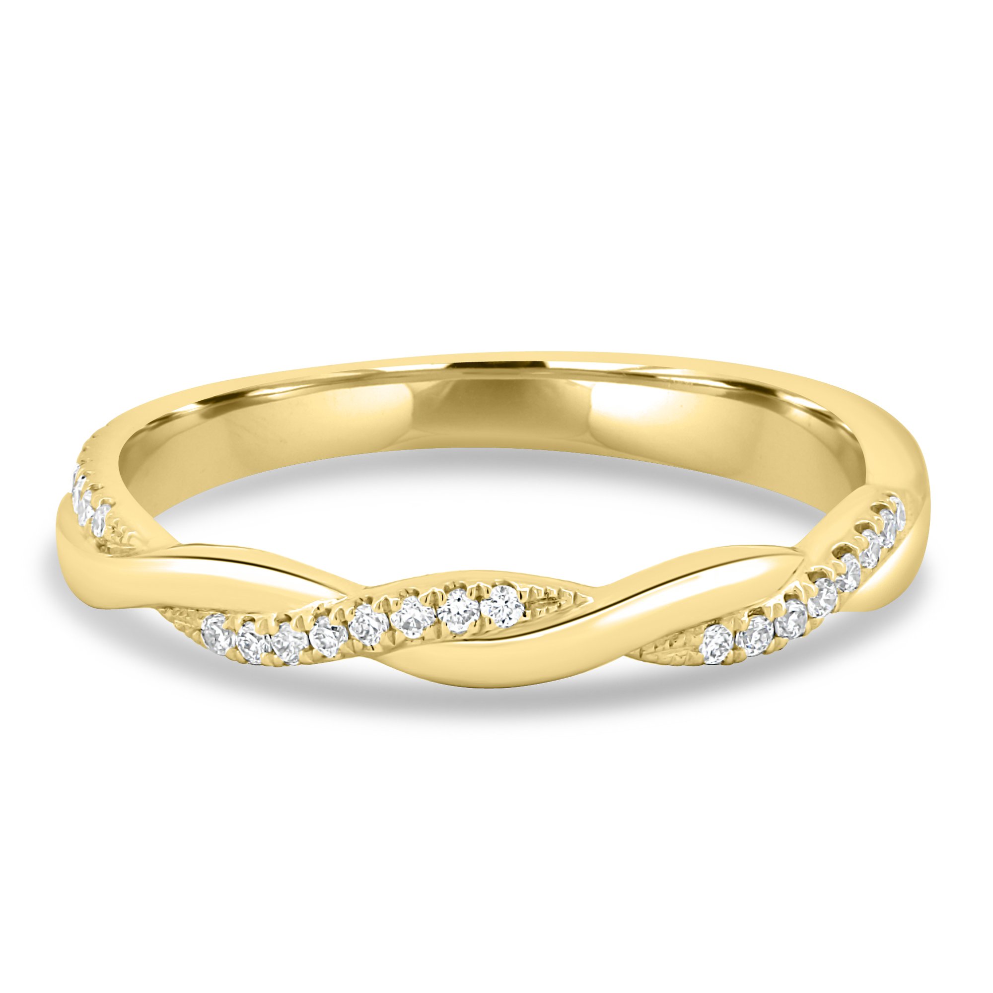 Faith - Twisted Wedding Ring with Pav - 18k Yellow Gold