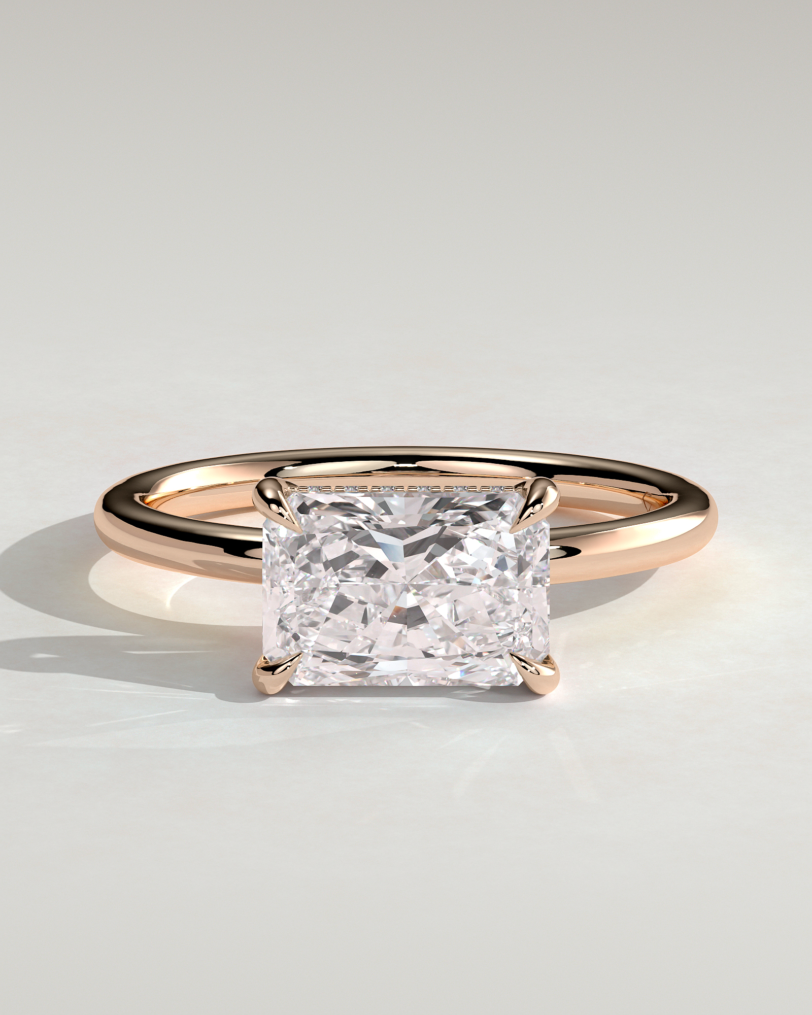 Francene - East West Radiant Solitaire with Hidden Halo - 18k Rose Gold