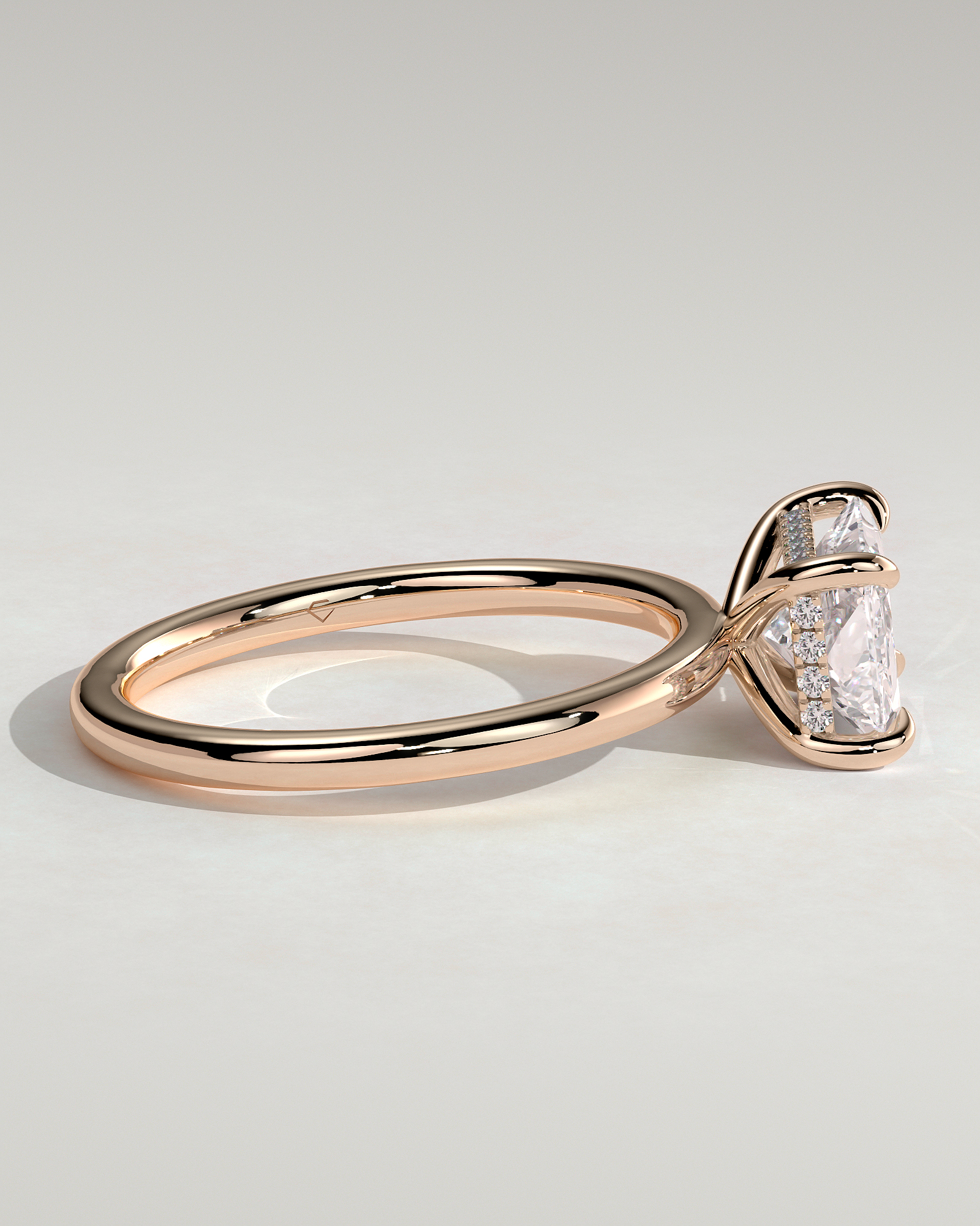 Francene - East West Radiant Solitaire with Hidden Halo - 18k Rose Gold