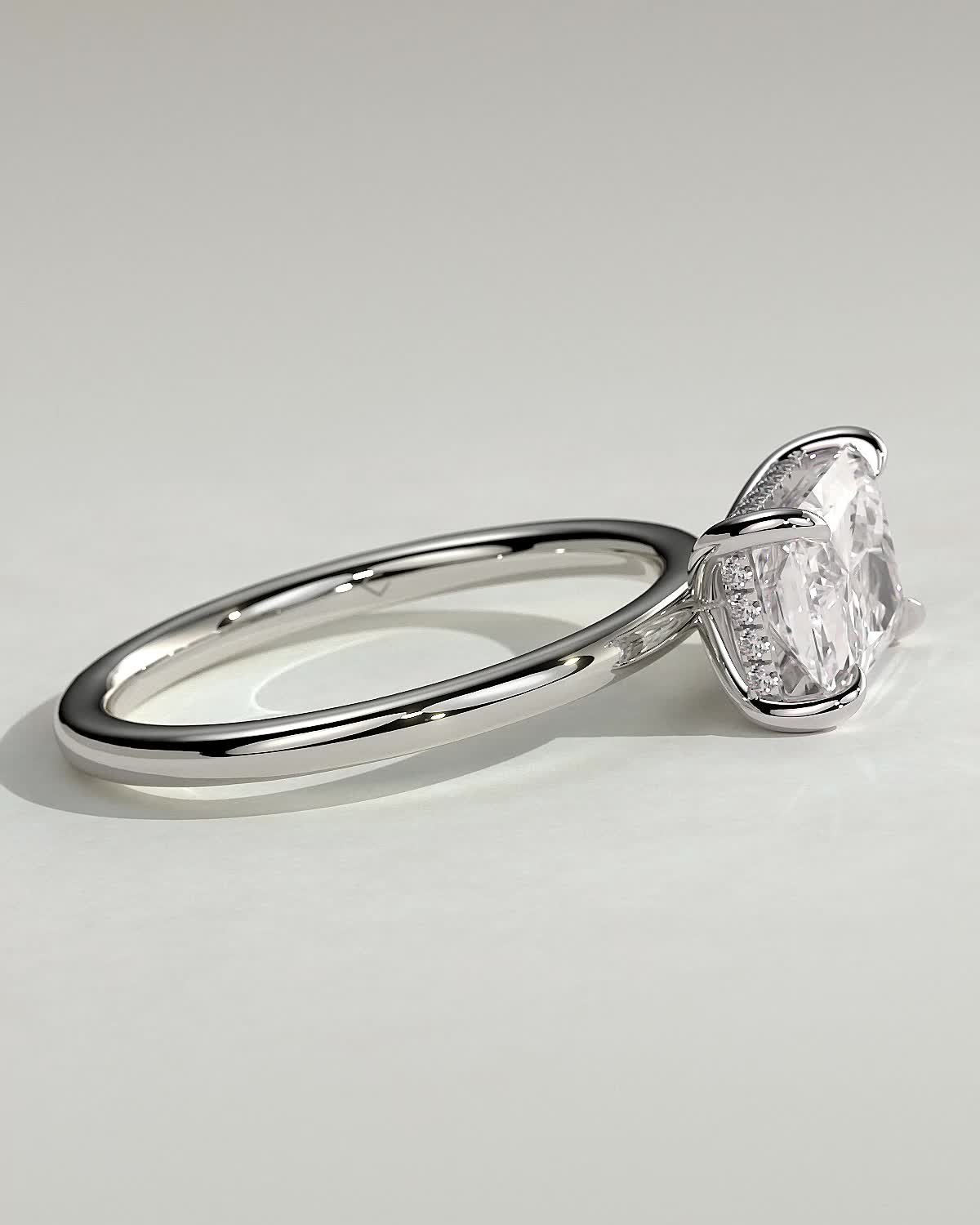 Francene - East West Radiant Solitaire with Hidden Halo - 18k White Gold