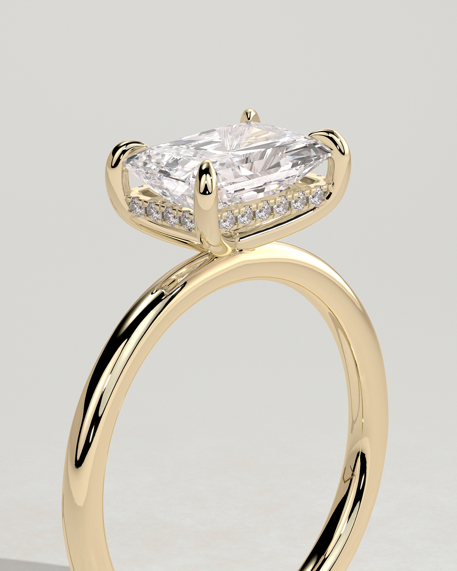 Francene - East West Radiant Solitaire with Hidden Halo - 18k Yellow Gold