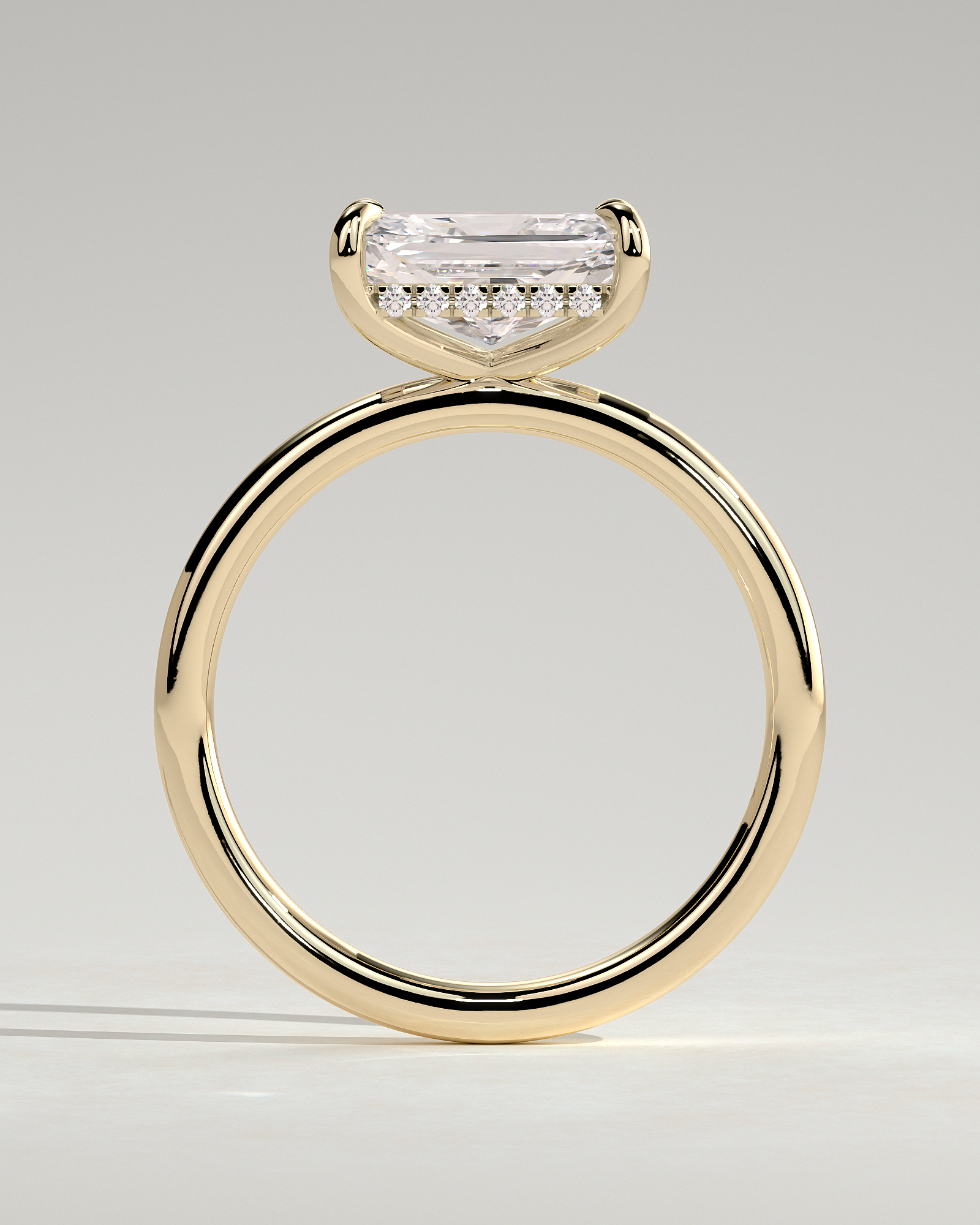 Francene - East West Radiant Solitaire with Hidden Halo - 18k Yellow Gold