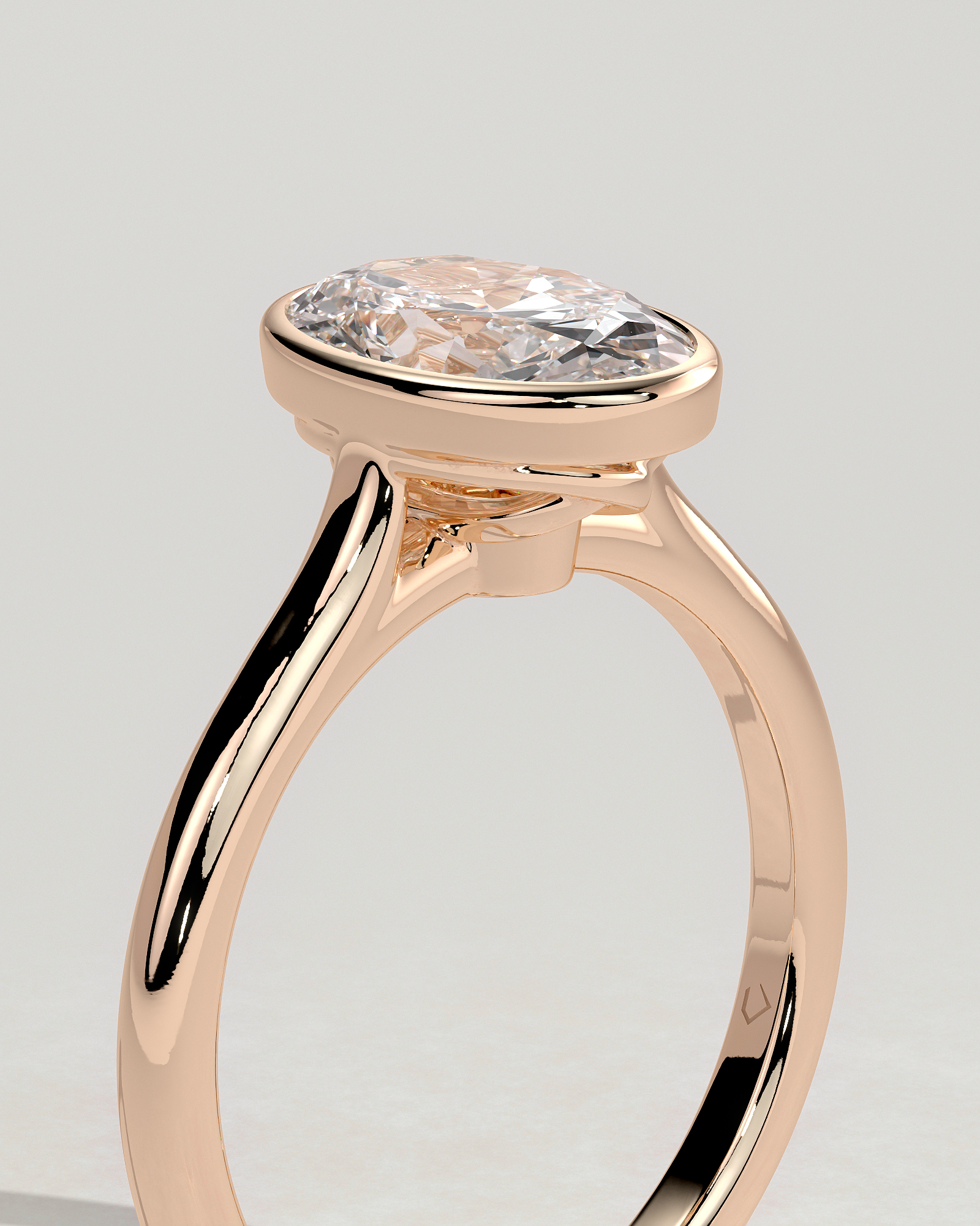 Gemma  Bezel Set Oval Solitaire - 18k Rose Gold